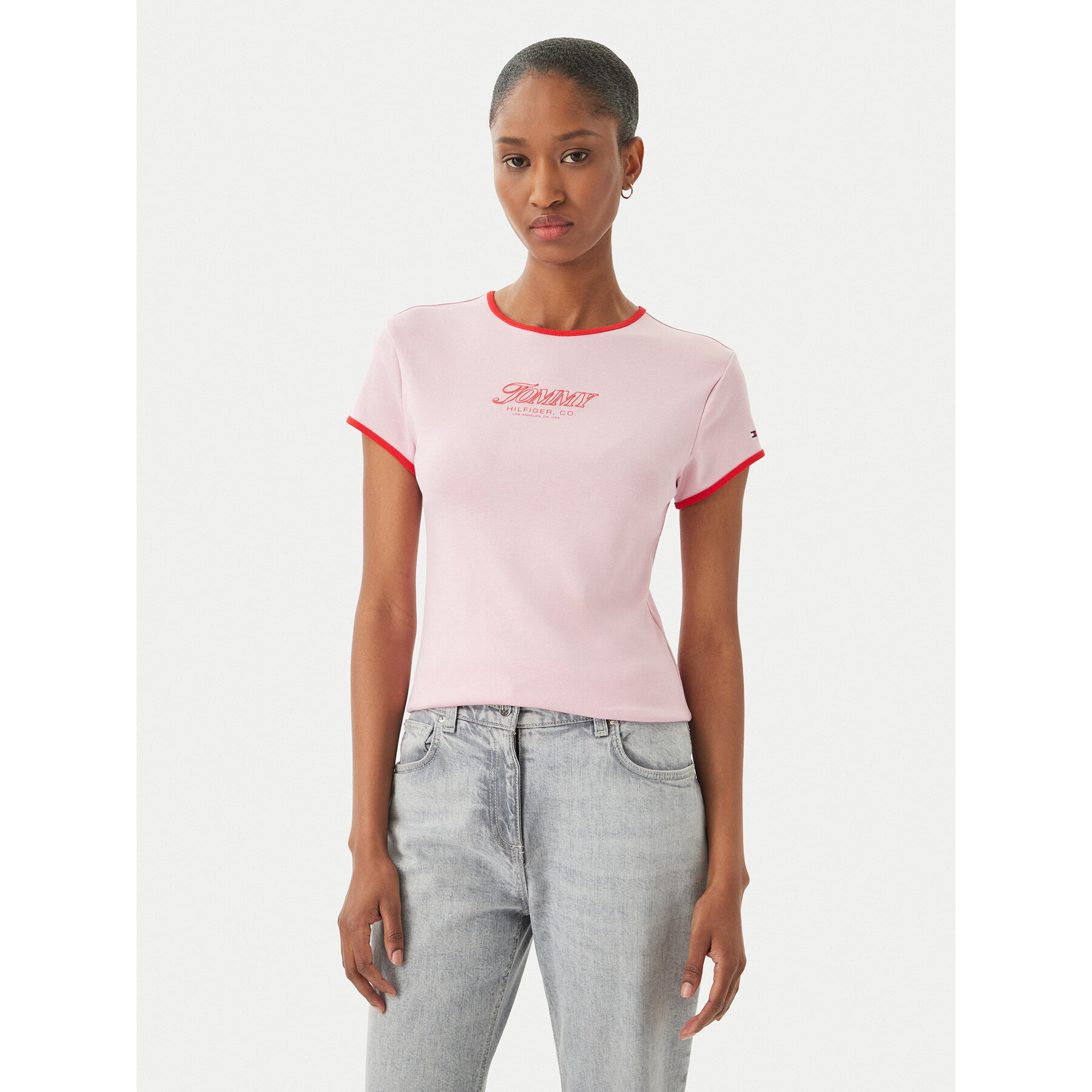 Tommy Hilfiger T-Shirt Logo Graphic Ringer WW0WW49245 Hellrosa Slim Fit