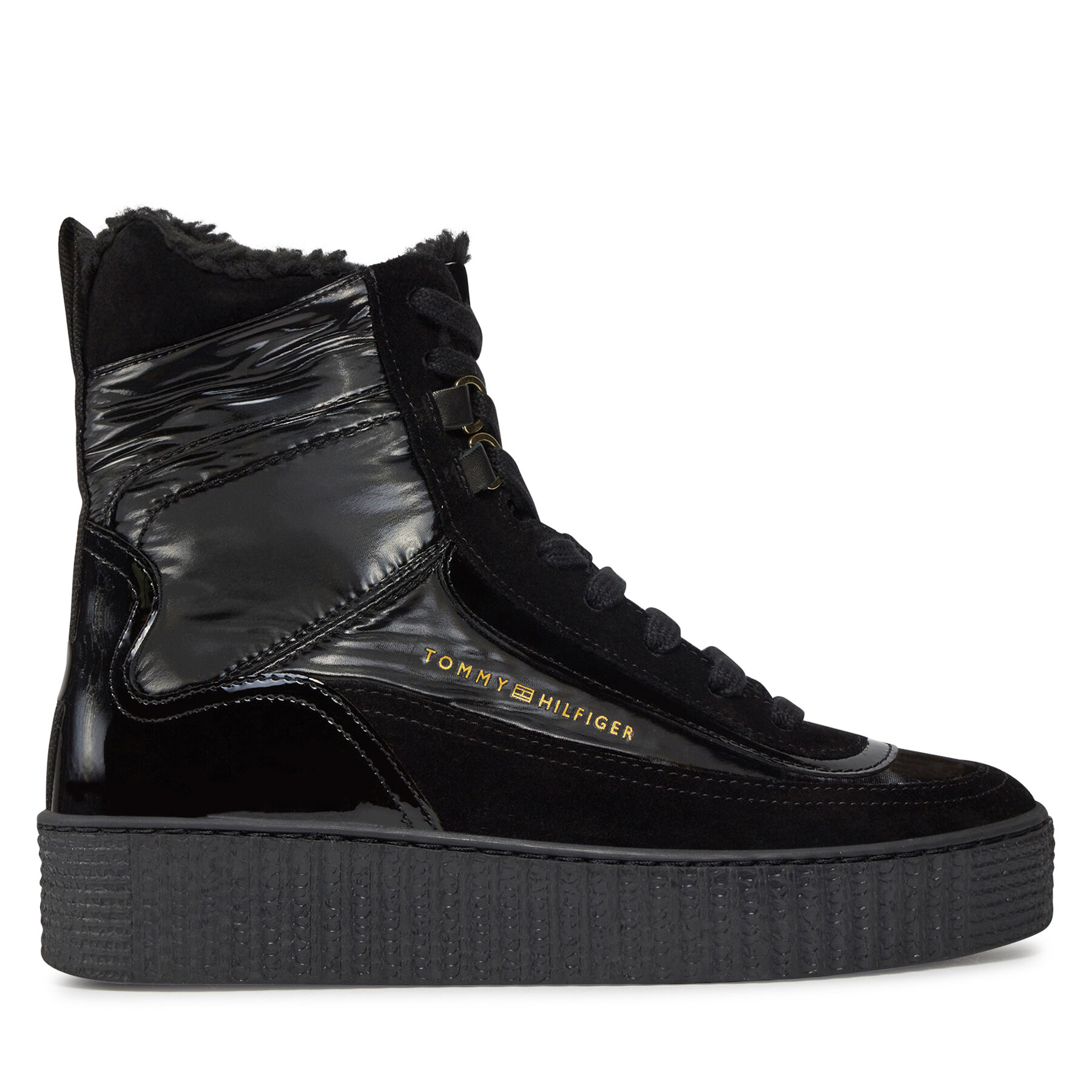 Kotníková obuv Tommy Hilfiger Patent Laceup City Snow Boot FW0FW07841 Černá