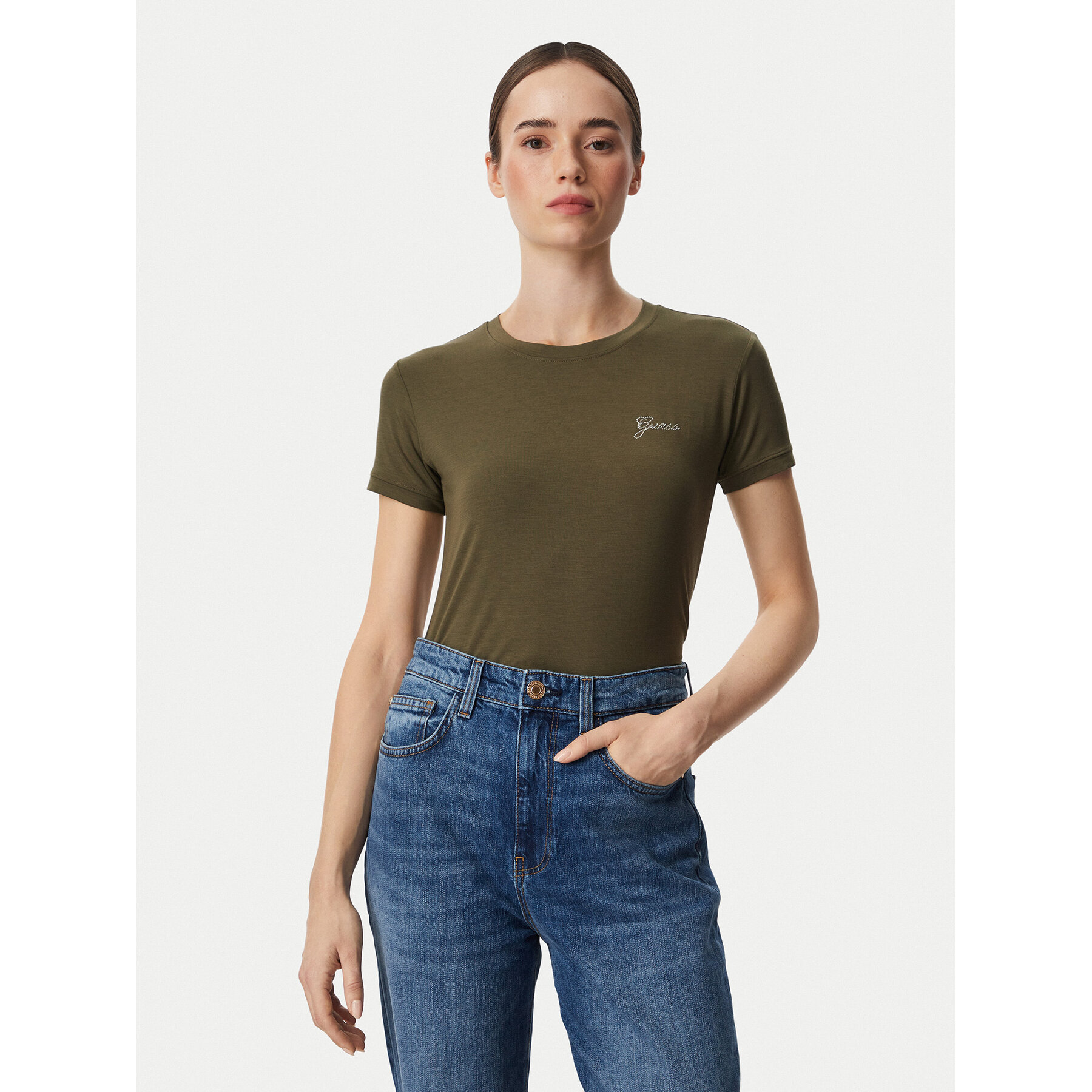 Guess T-Shirt W6YI12 K3751 Khakifarben Regular Fit