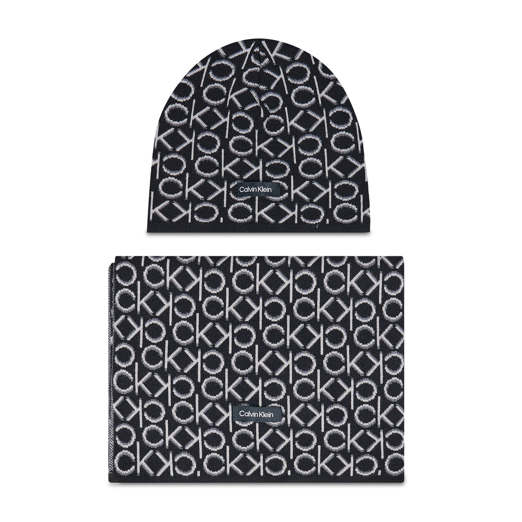 Set Fular și Căciulă Calvin Klein New Monogram Beanie + Scarf K60K608787 BAX BAX imagine super redus 2022
