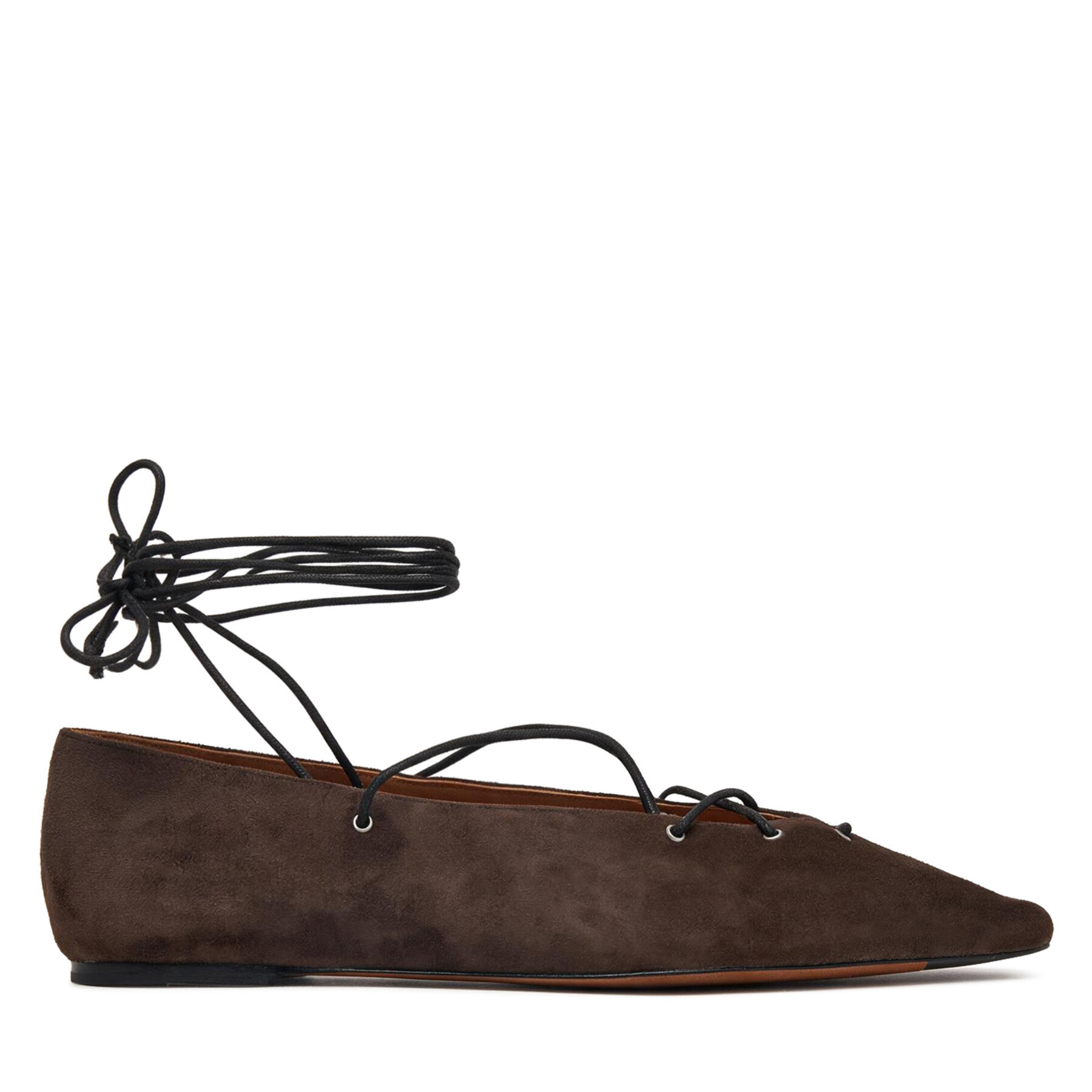Balerinke LAUREN RALPH LAUREN Suede Lace-Up Pointed Ballet Flat 818P15775001 Rjava