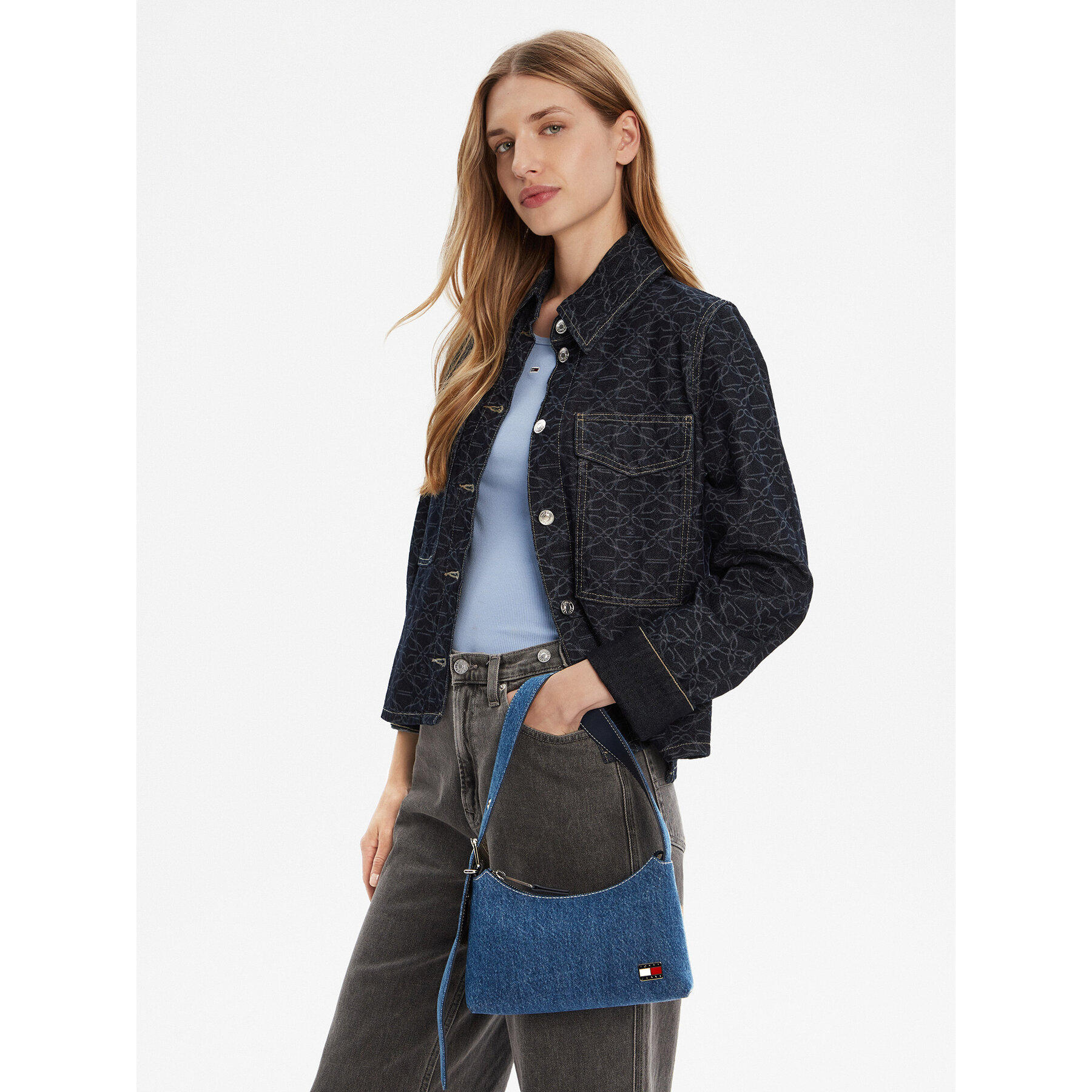 Geantă Tommy Jeans Tjw Cool Denim Shoulder Bag AW0AW17877 Albastru