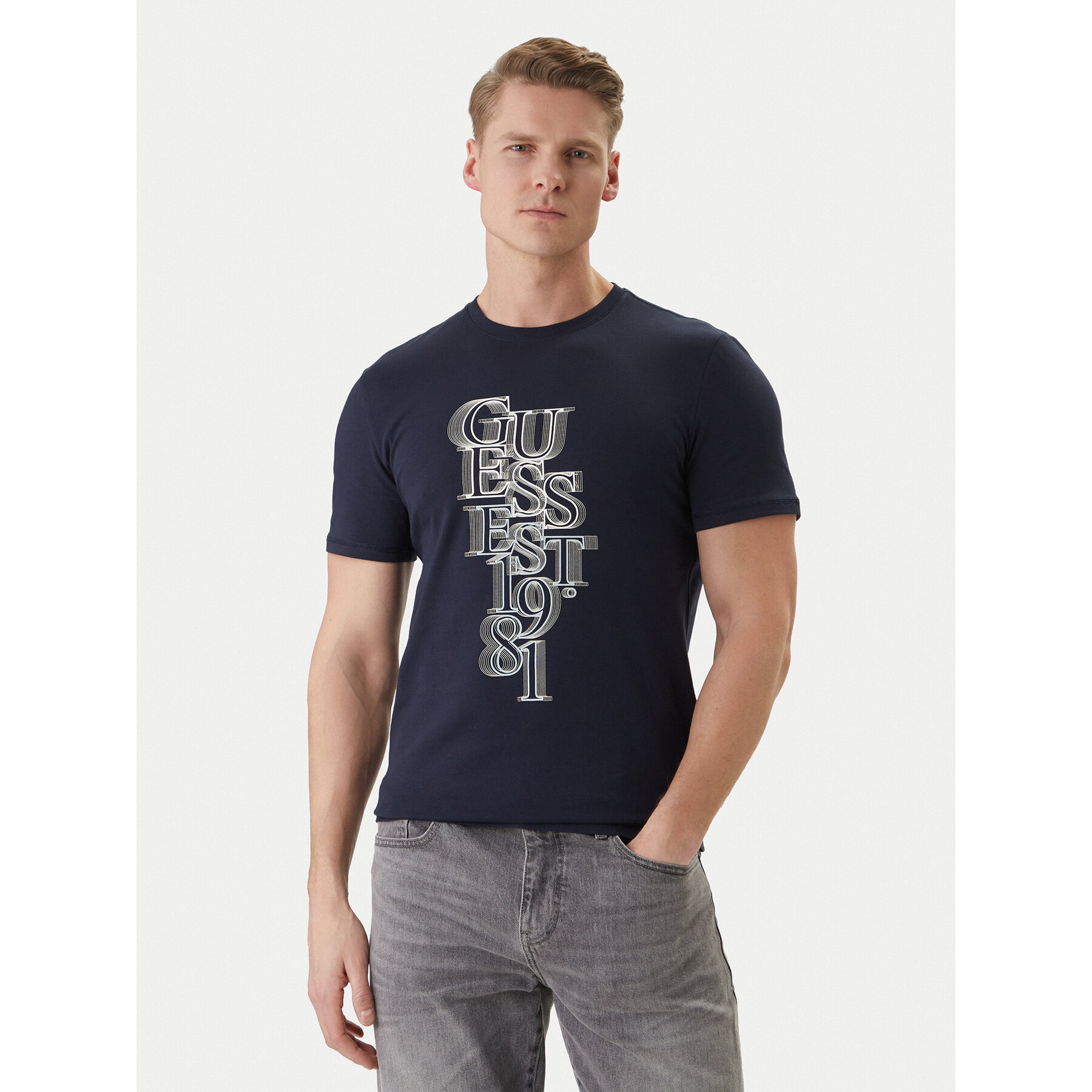 Guess Majica M6GI10 K2991 Mornarsko modra Slim Fit