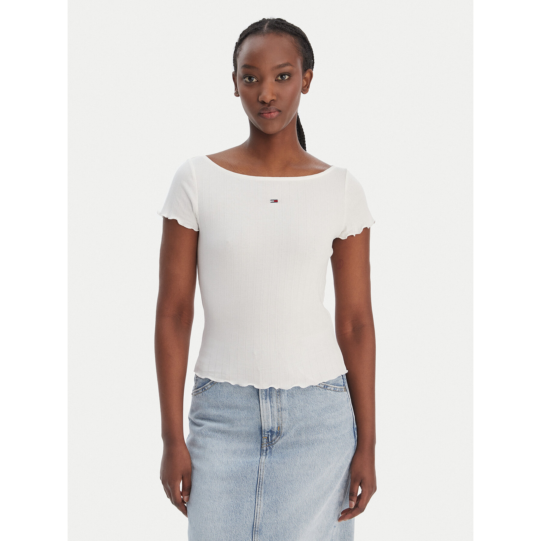 Tommy Jeans T-Shirt Lettuce Edge DW0DW22460 Écru Slim Fit