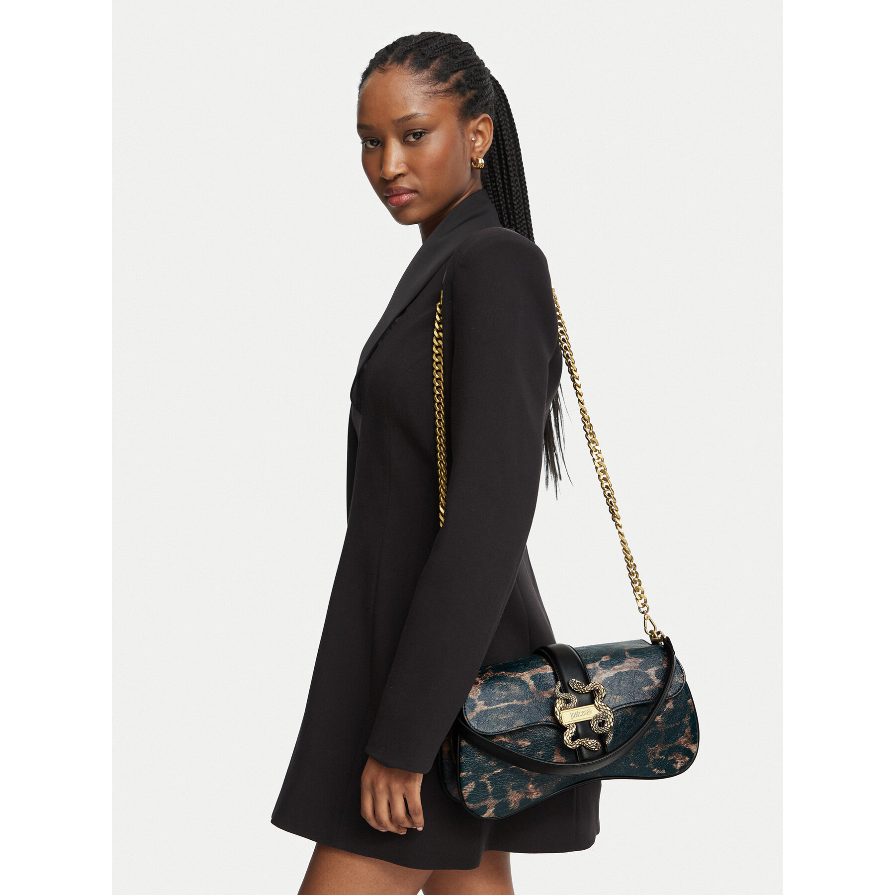 Дамска чанта Just Cavalli Iconic Snakes 81RA4BA1 ZSE80 Черен