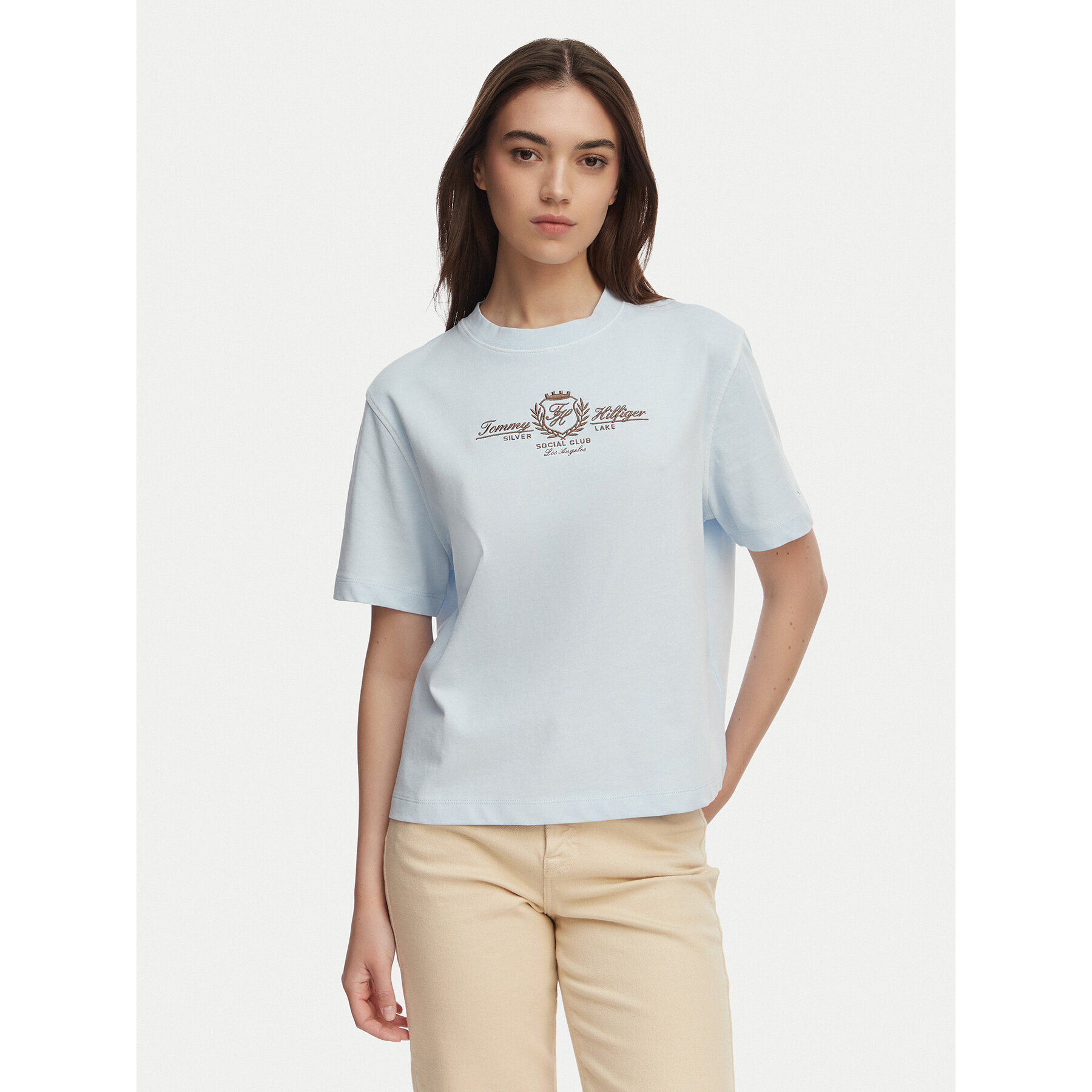 Tommy Hilfiger T-Shirt Crest WW0WW48713 Hellblau Relaxed Fit