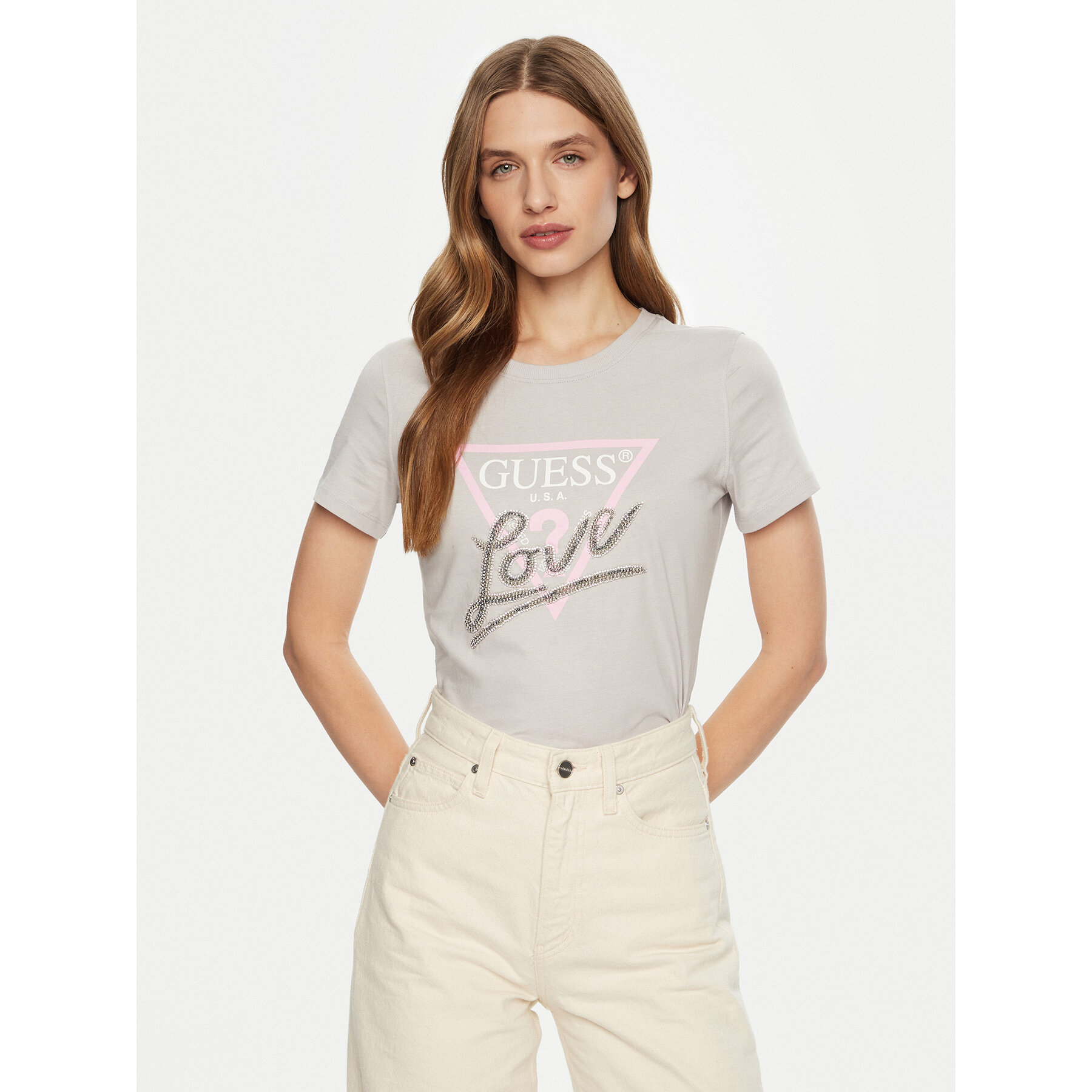 Guess Marškinėliai W5RI10 I3Z14 Pilka Regular Fit