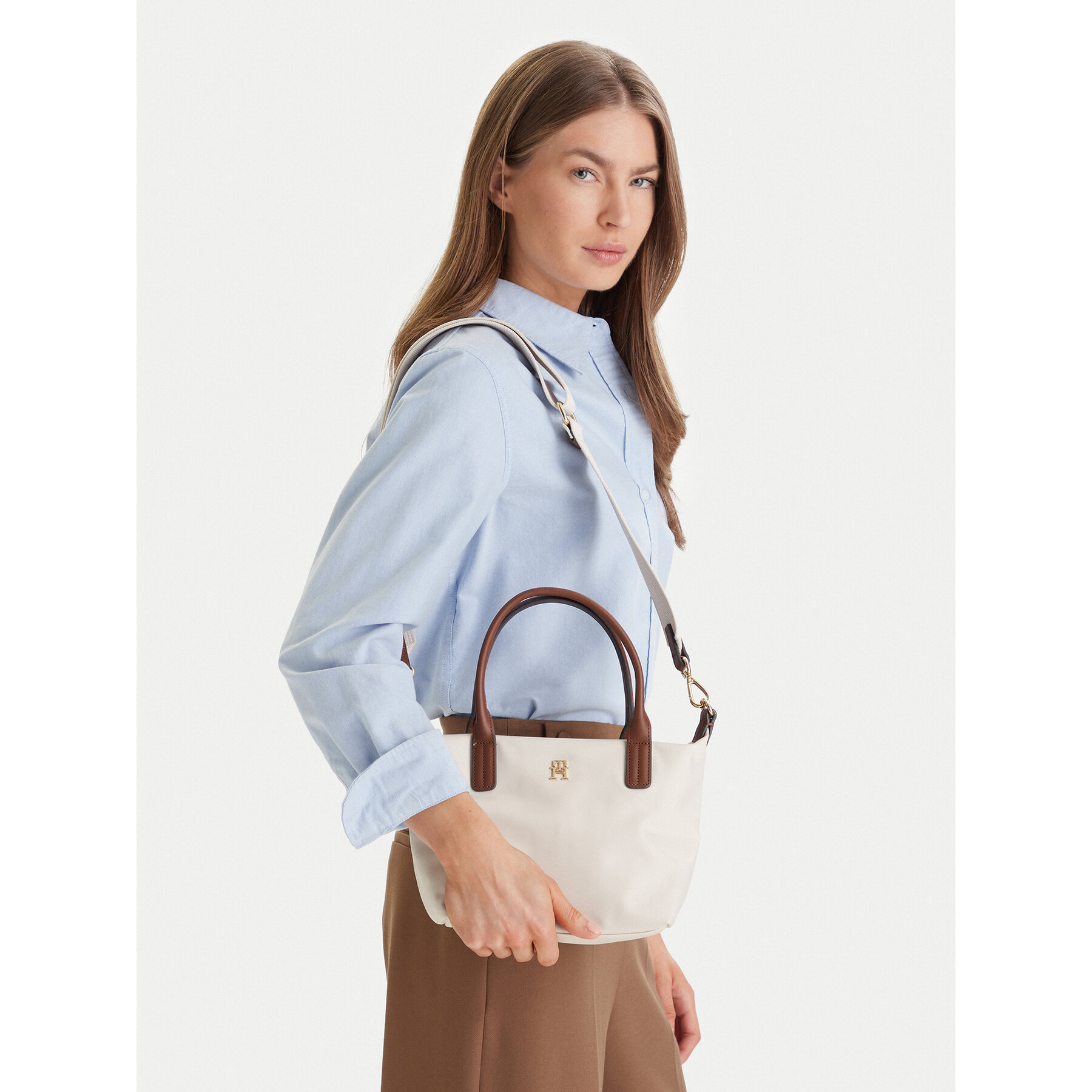 Geantă Tommy Hilfiger Popette Mini Tote AW0AW17709 Écru