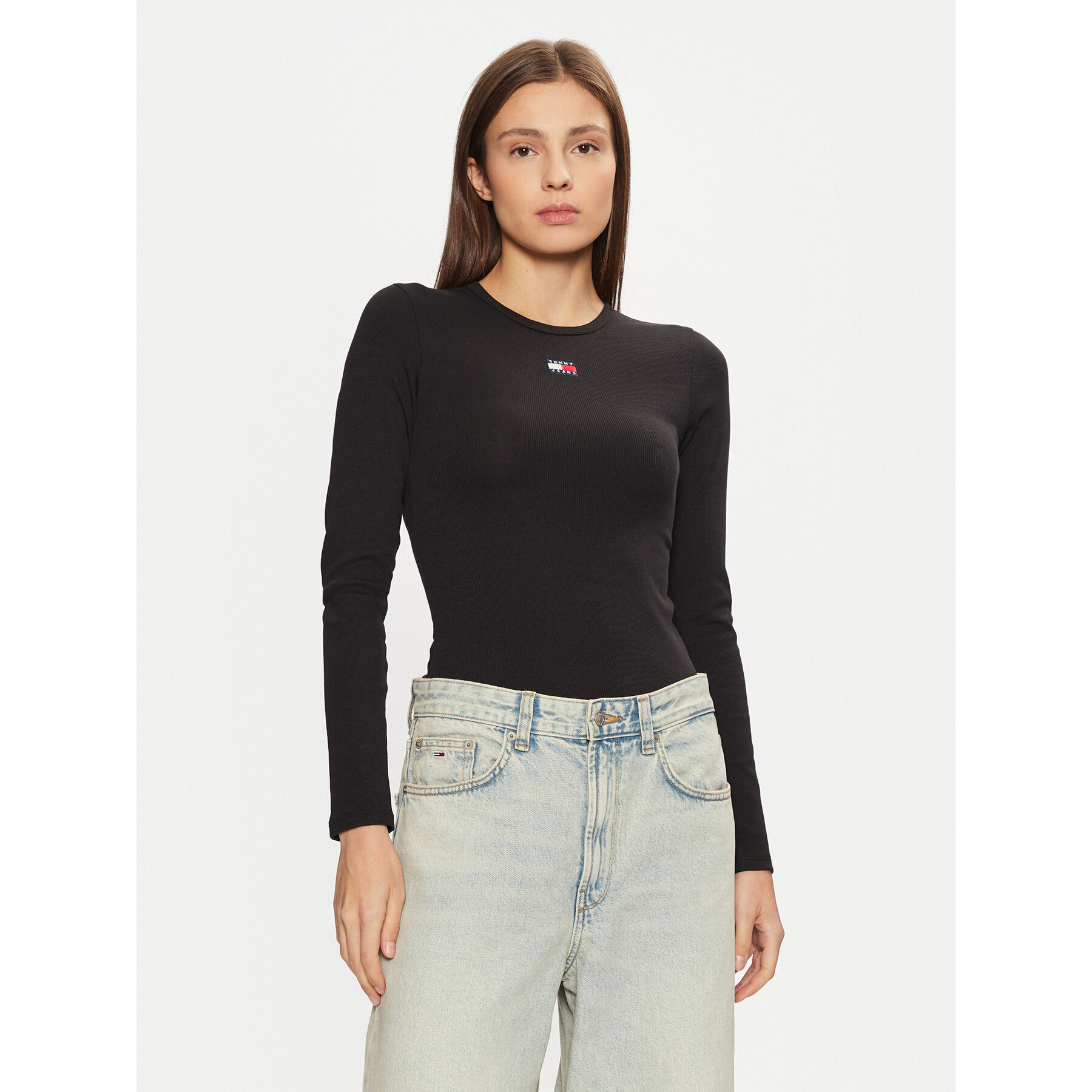 Tommy Jeans Bluse DW0DW20178 Schwarz Slim Fit