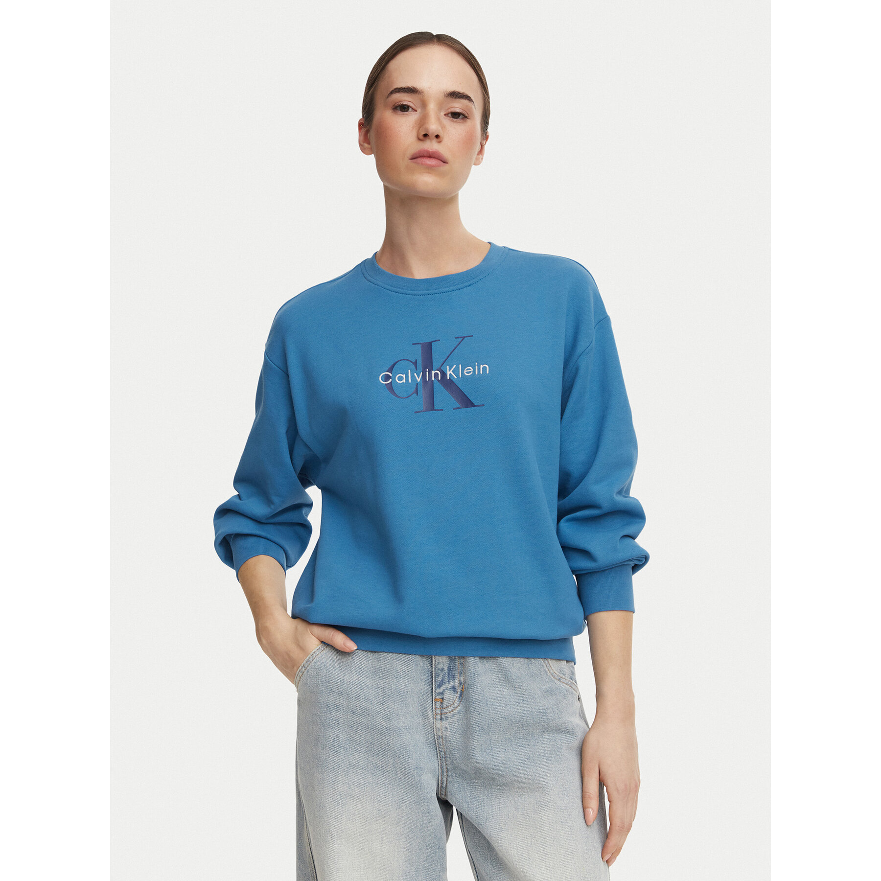 Calvin Klein Jeans Sweatshirt Monologo LV047B234G Blau Relaxed Fit