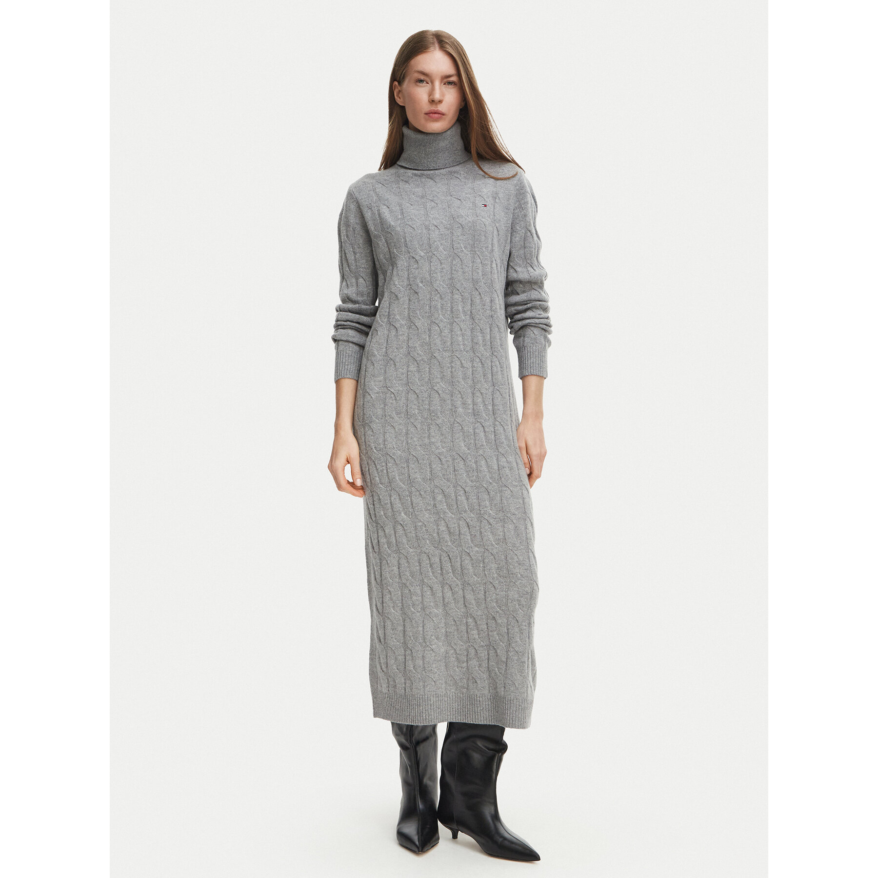 Tommy Hilfiger Strickkleid WW0WW46429 Grau Slim Fit