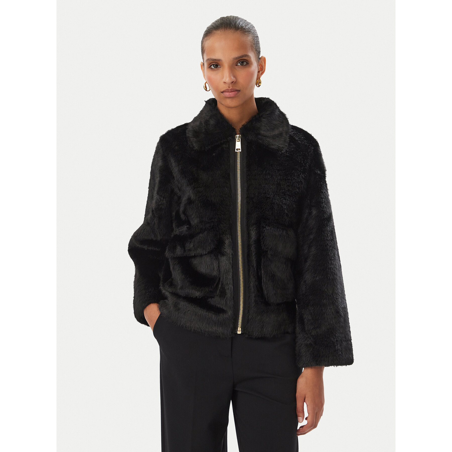 Rinascimento Pelzmantel CFC0127150003 Schwarz Regular Fit