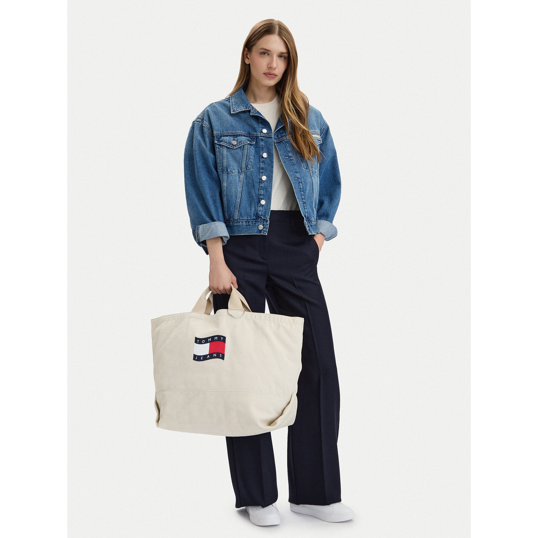 Τσάντα Tommy Jeans Tjw Wave Flag Med Tote AW0AW18466 Μπεζ