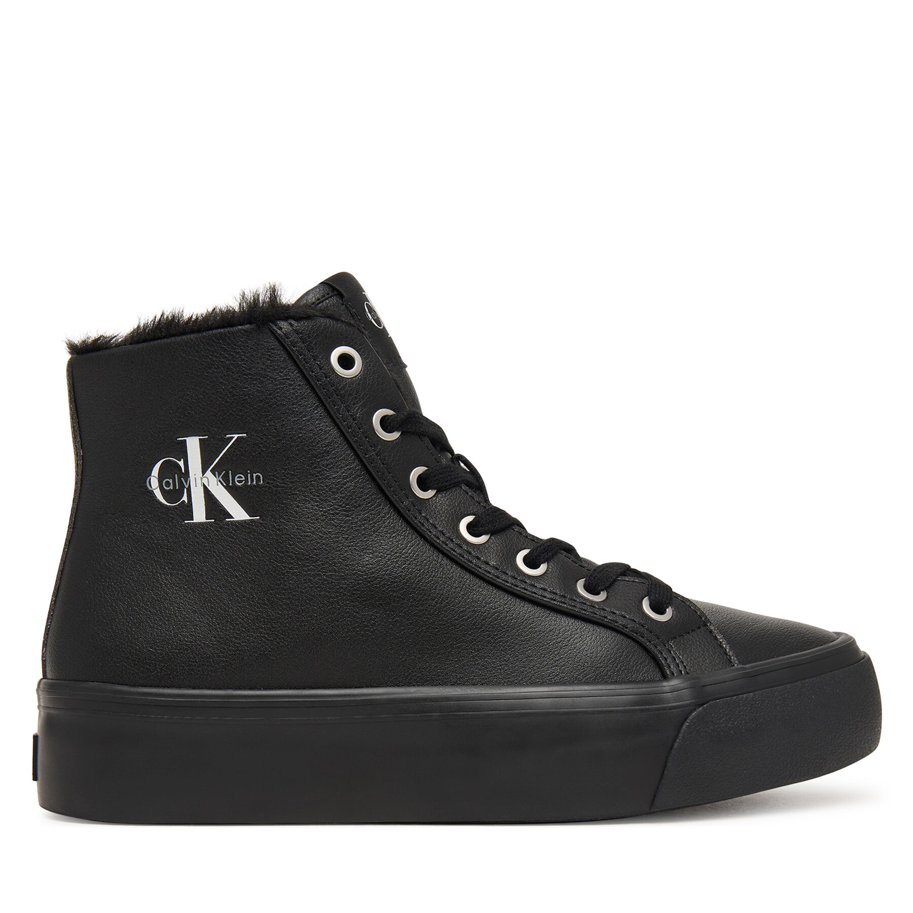 Superge Calvin Klein Vulc Flatf Mid Laceup Lth Fur HW0HW03234 Črna