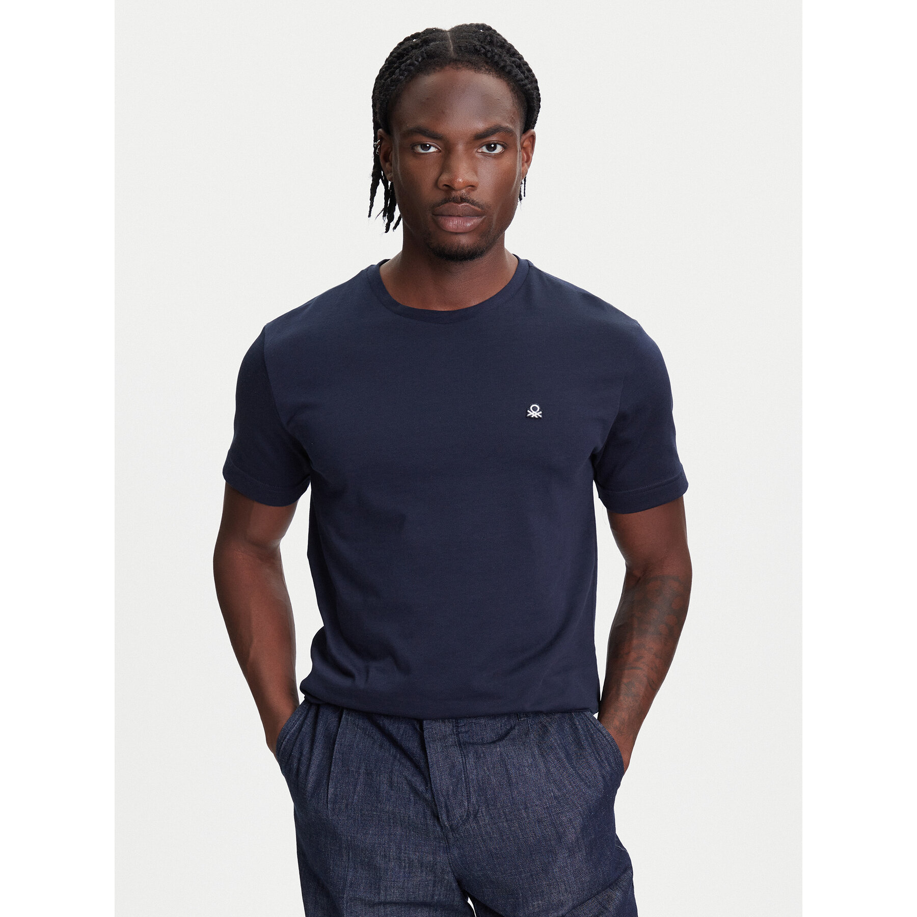United Colors Of Benetton Póló 3M4WU1088 Sötétkék Relaxed Fit