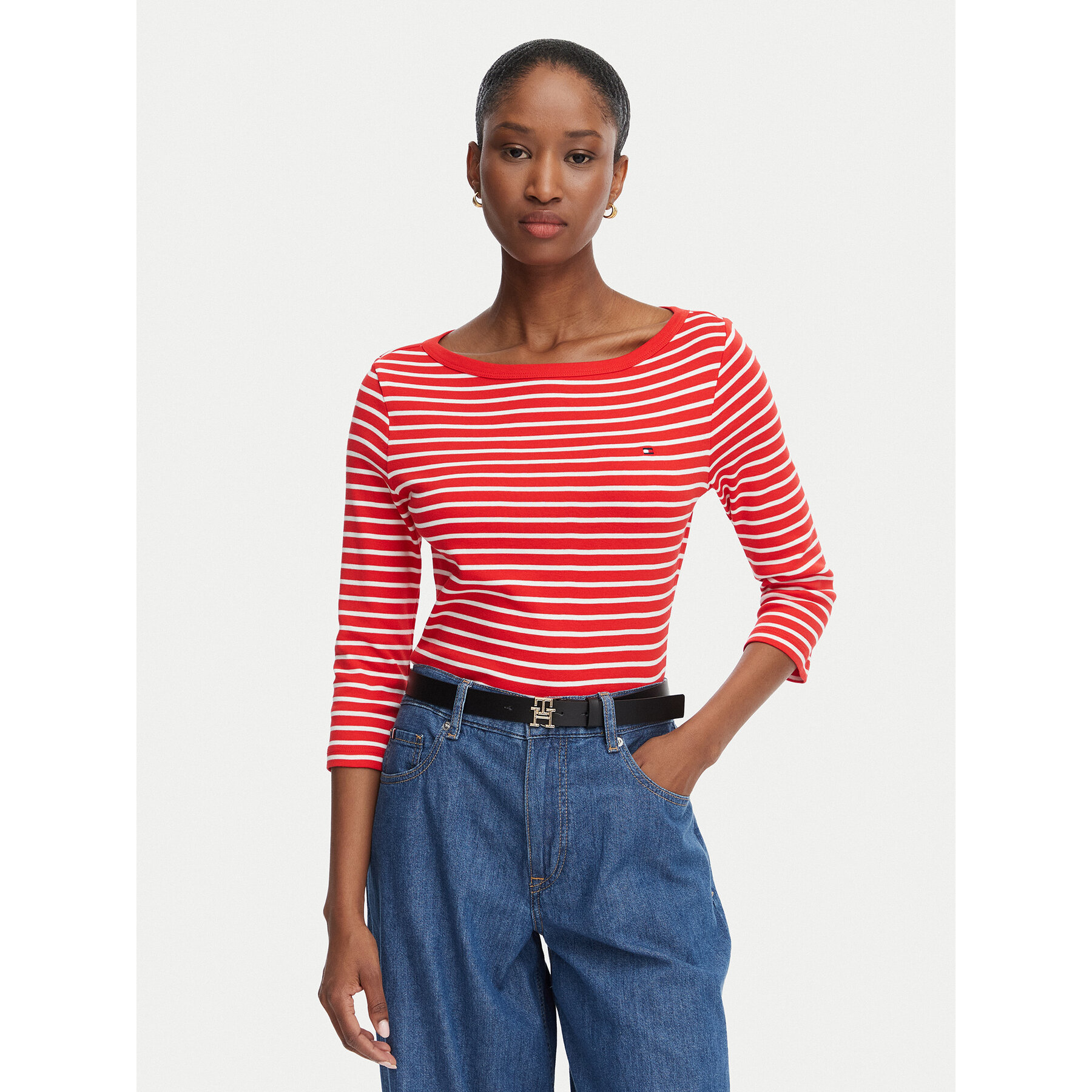 Tommy Hilfiger Bluse Cody Boat-Nk WW0WW49928 Rot Regular Fit