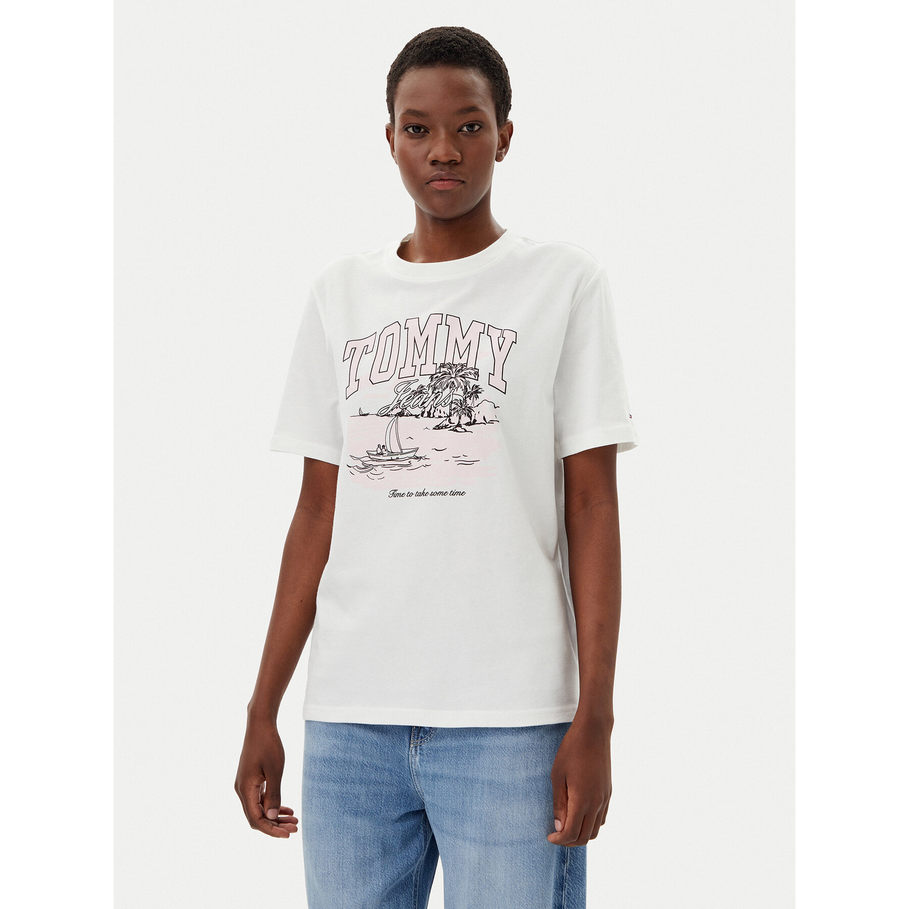 Tommy Jeans Póló Tonal Tropics DW0DW21343 Ekru Relaxed Fit