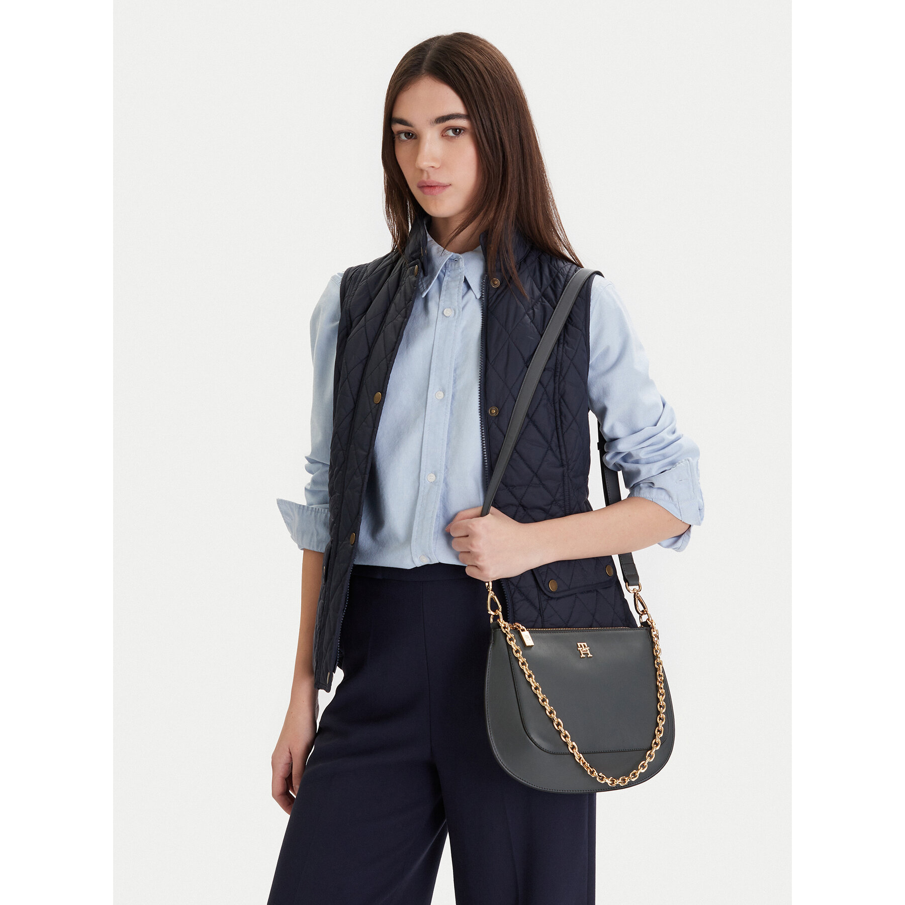 Дамска чанта Tommy Hilfiger Th Glam Conv Med Crossover AW0AW18143 Сив