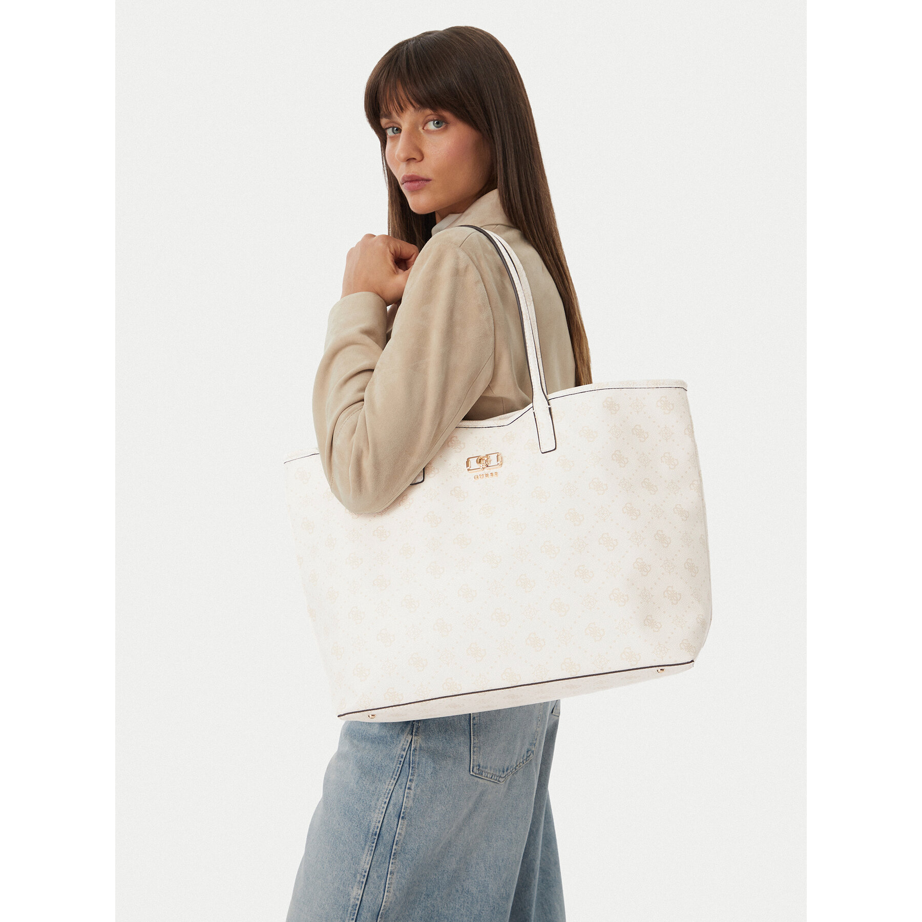 Geantă Guess Emelie Logo HWGP99 28240 Crem