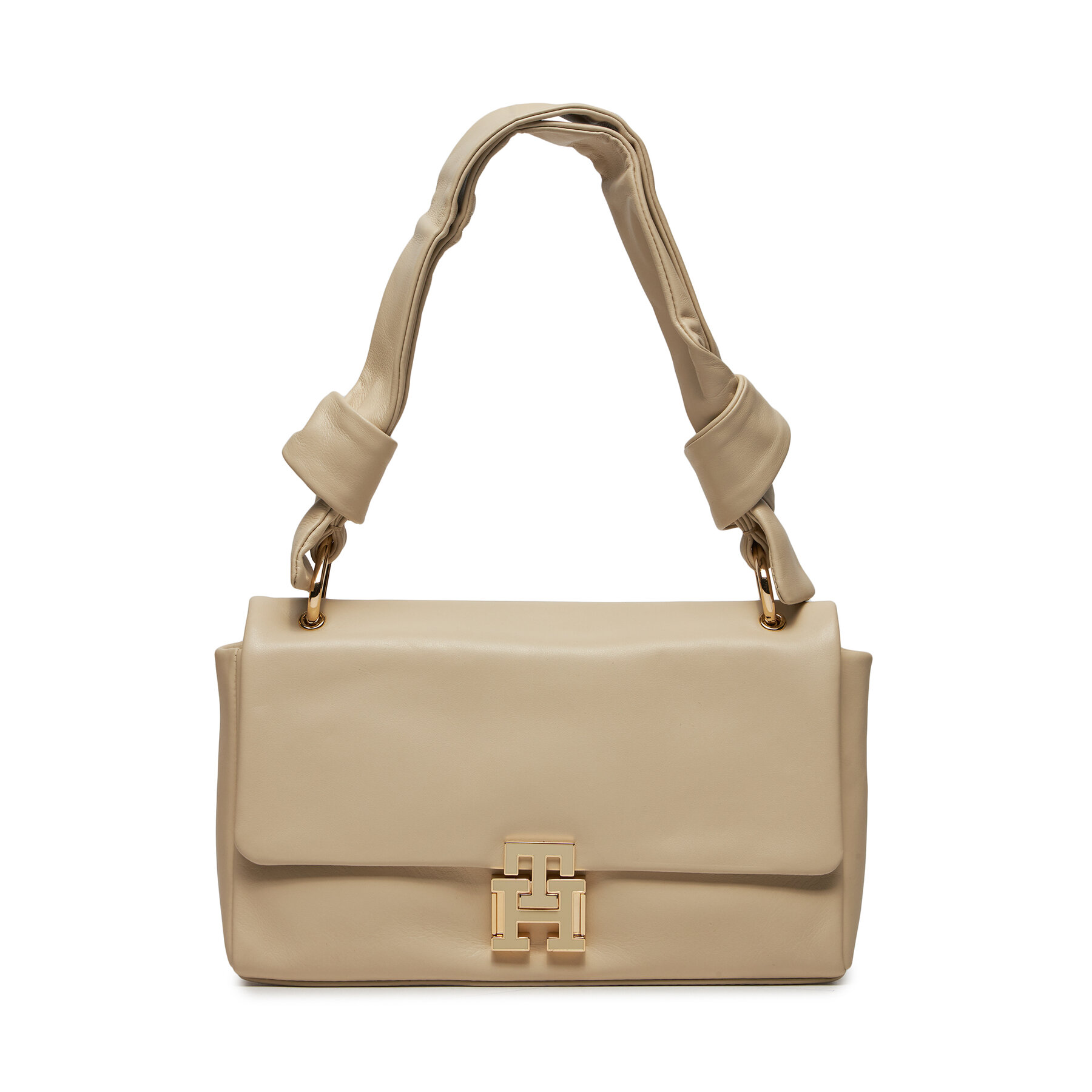 Bolso Tommy Hilfiger Pushlock Leather Shoulder Bag AW0AW15685 Beis
