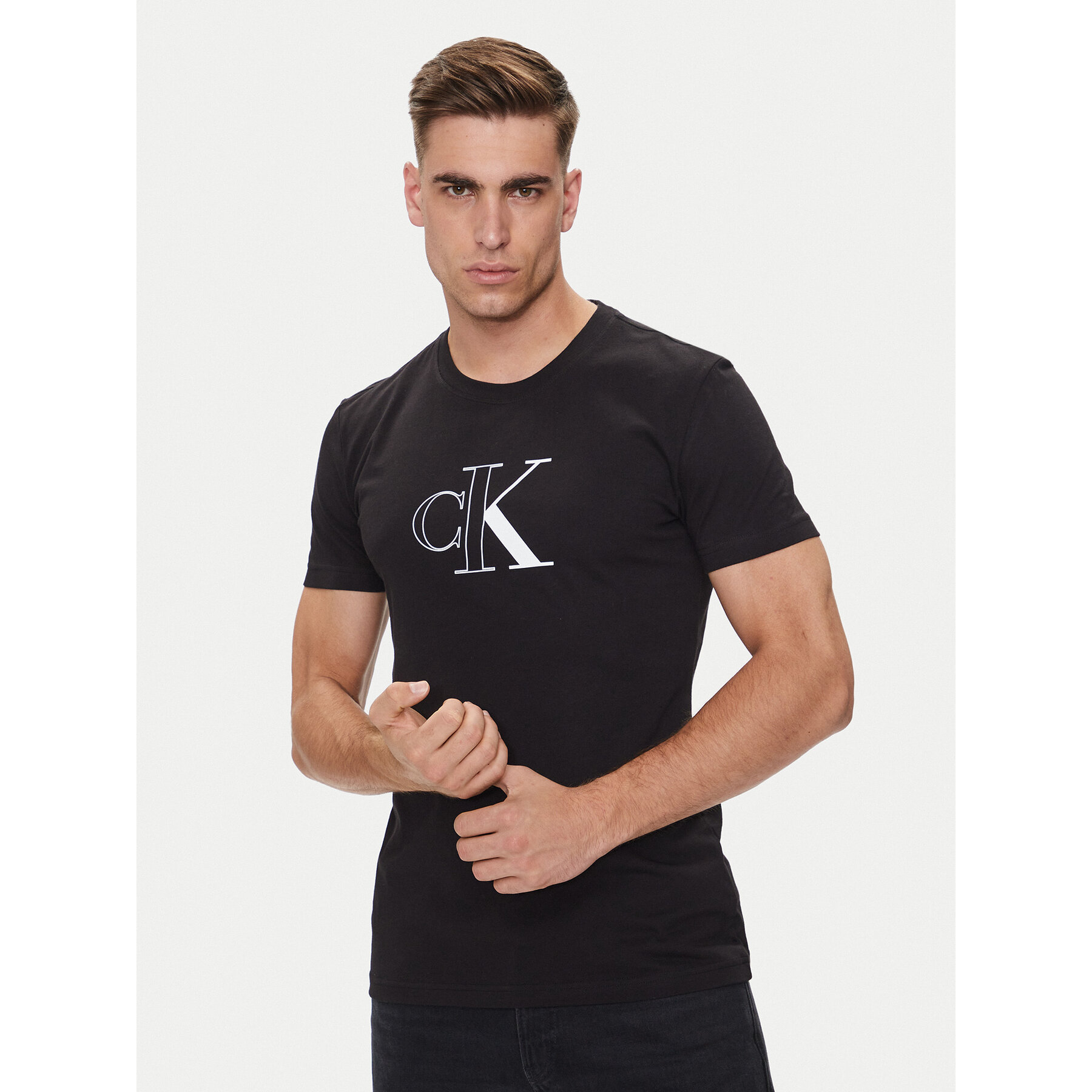 Calvin Klein Jeans T-Shirt Outline Monologo J30J325678 Μαύρο Slim Fit