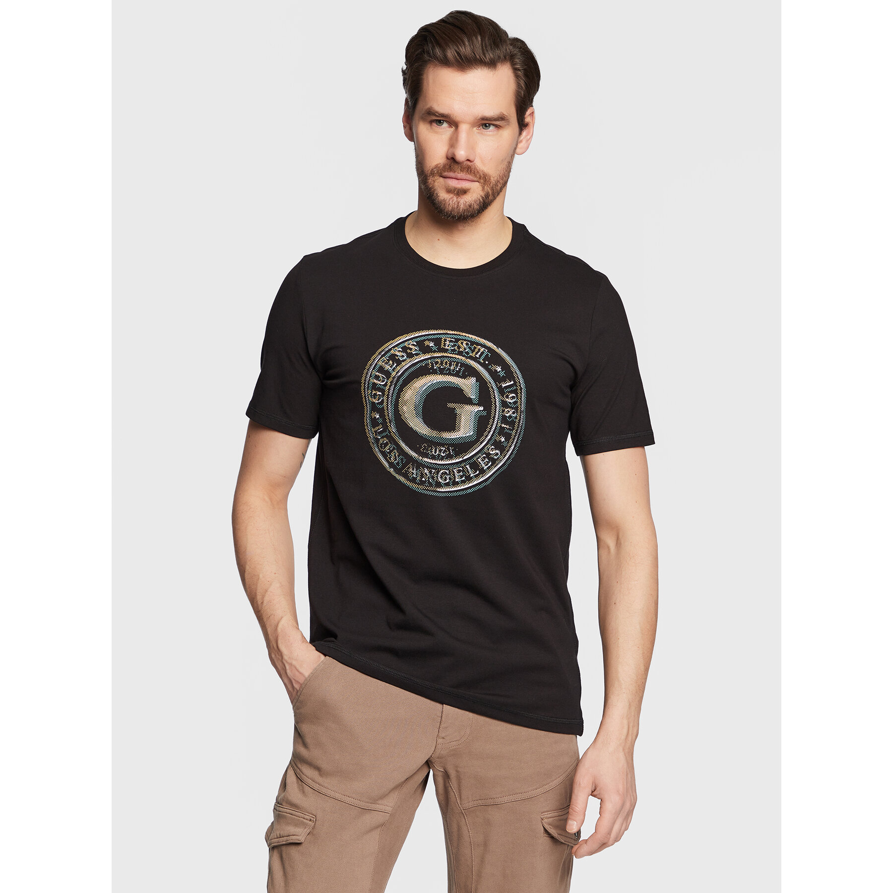 Guess Póló Round Logo M3GI11 J1314 Fekete Slim Fit