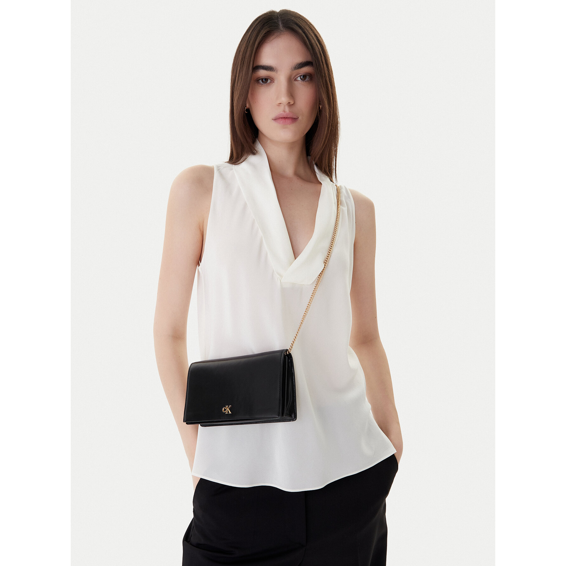 Geantă Calvin Klein Ck Wallet On Chain LV04F3319G Negru