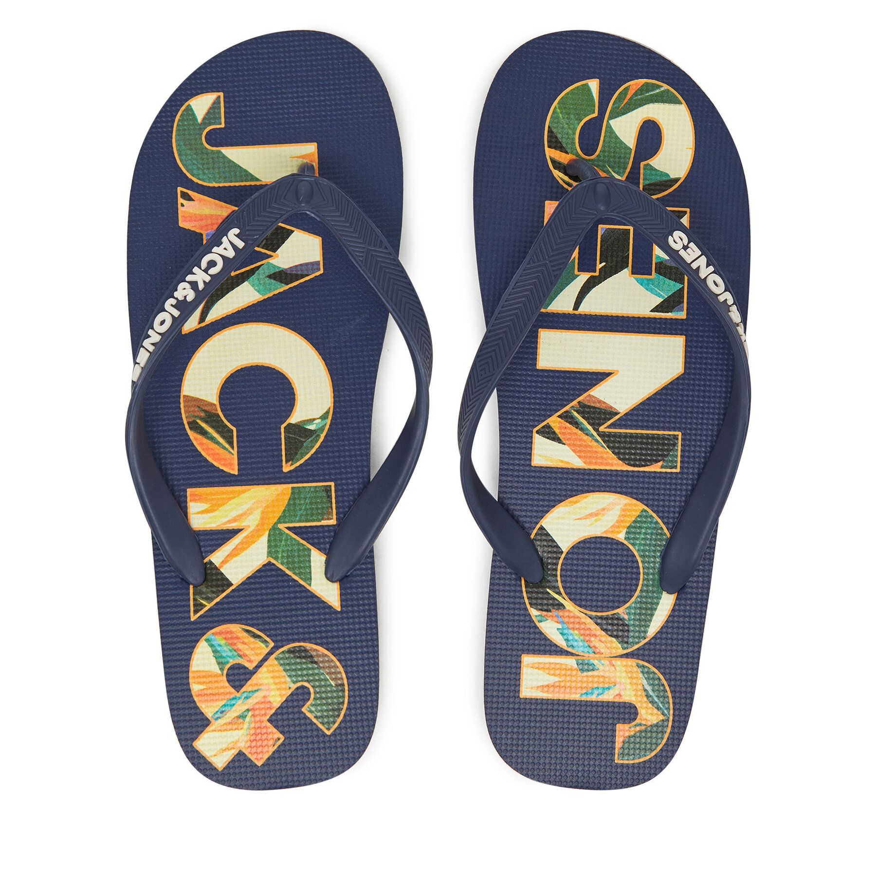 Męskie Japonki Jack&Jones, Rozmiar 46-47 Granatowy Jfwlogo Palm Print Flip Flop Ln 12230642