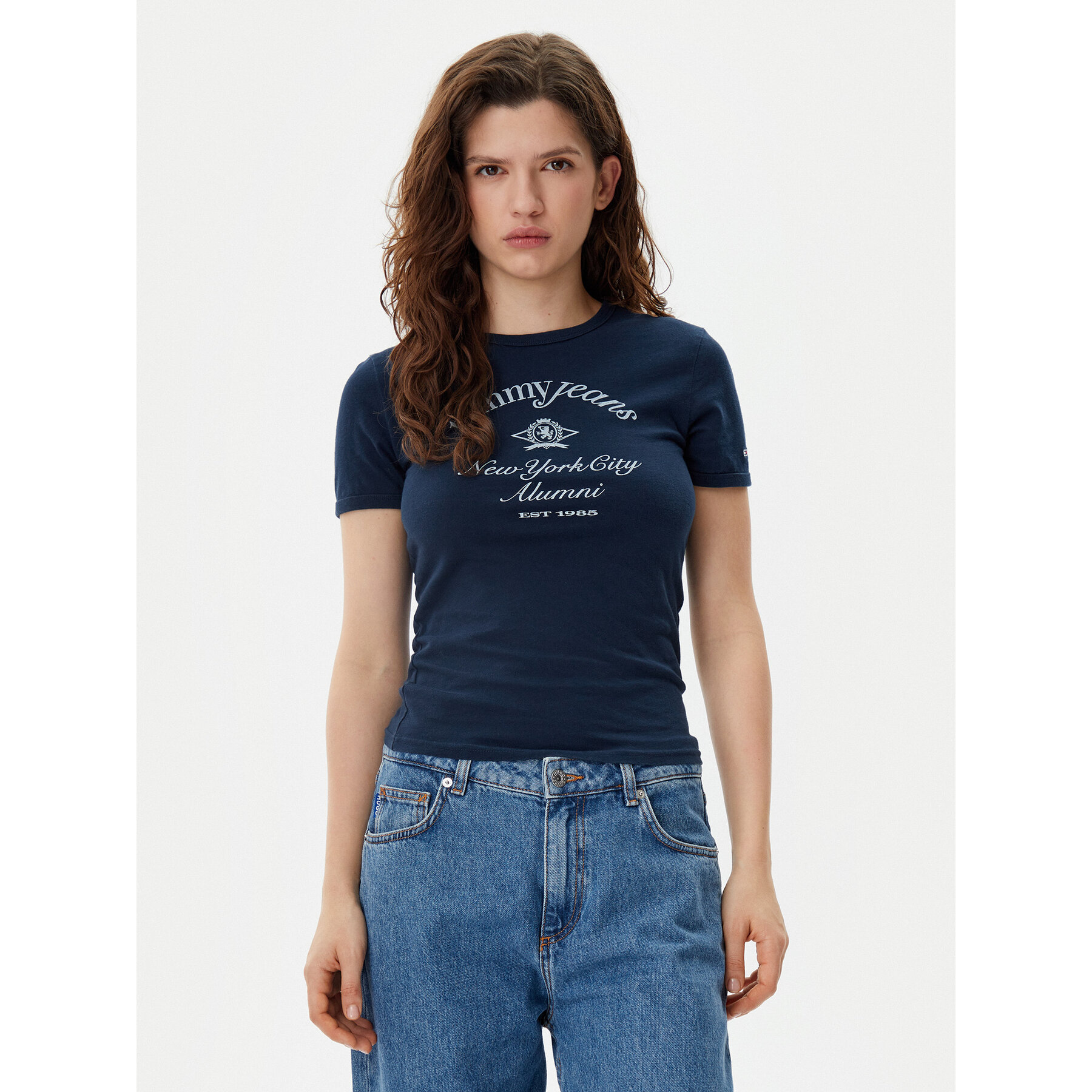 Tommy Jeans Póló Nyc Ringer DW0DW20323 Sötétkék Slim Fit