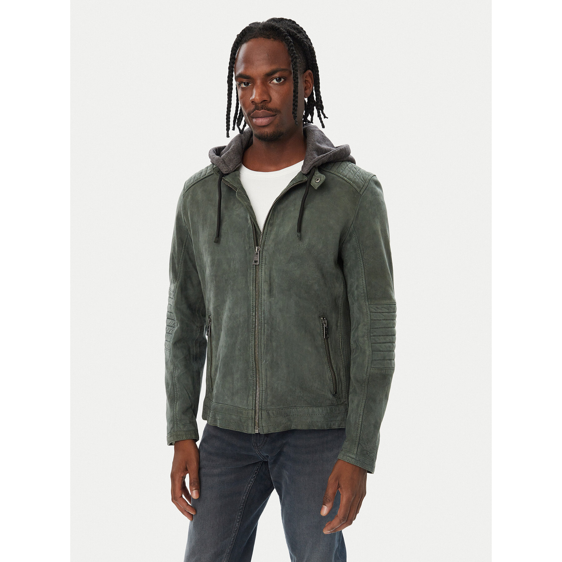 Milestone Lederjacke MS Flavio 632205 60910 Grün Regular Fit
