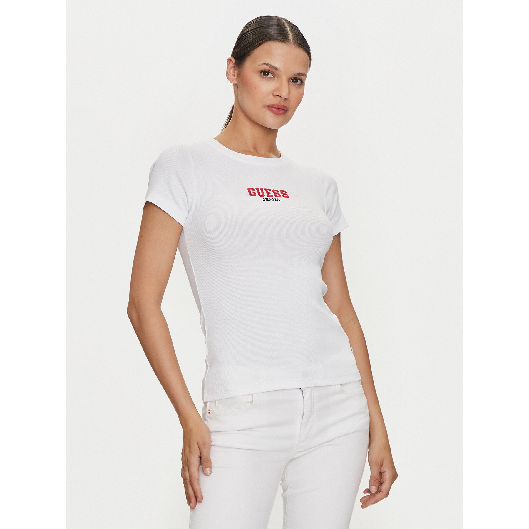 Guess Jeans T-shirt W4YI64 KA0H1 Bijela Slim Fit