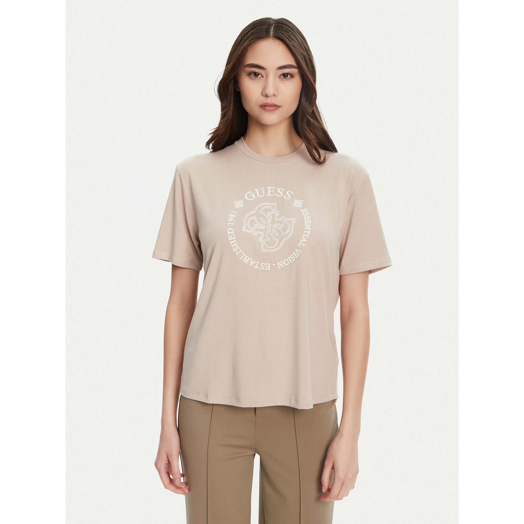 Guess T-Shirt V5YI05 KCOA2 Beige Regular Fit