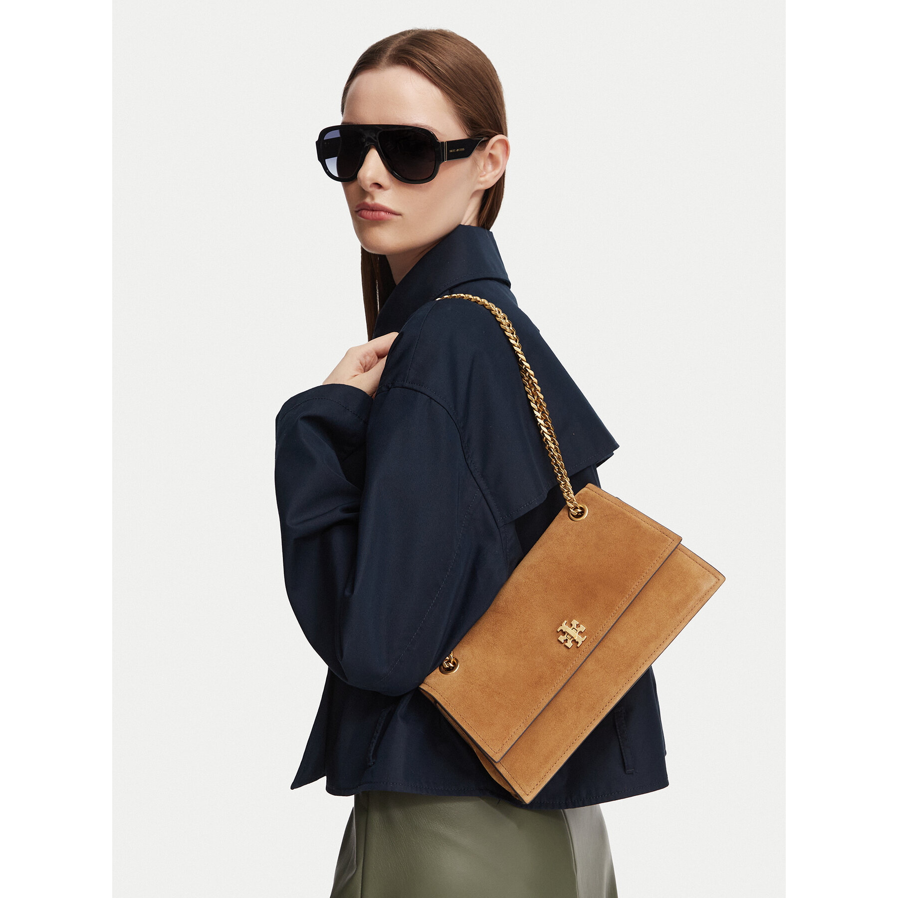 Ročna torba Tory Burch Kira Turnlock Suede Shoulder Bag 178857 Rjava