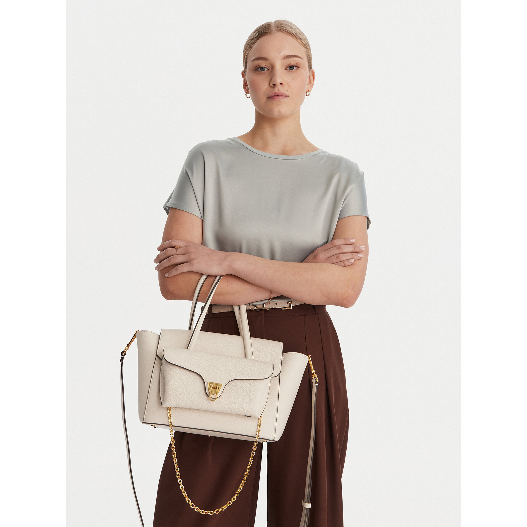 Geantă Coccinelle T8A Coccinelledouble Beat E1 T8A 18 02 01 Écru