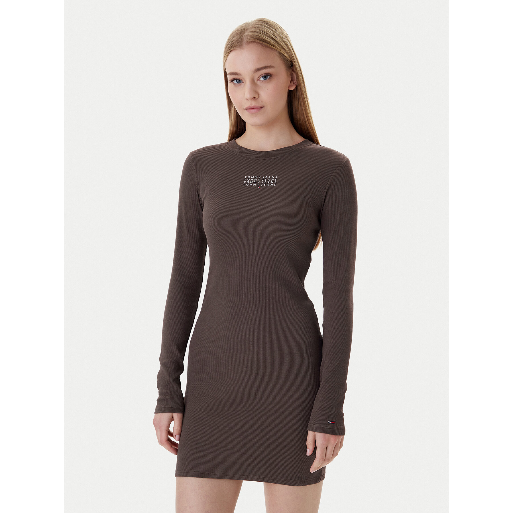 Tommy Jeans Kleid für den Alltag Linear DW0DW21902 Braun Slim Fit