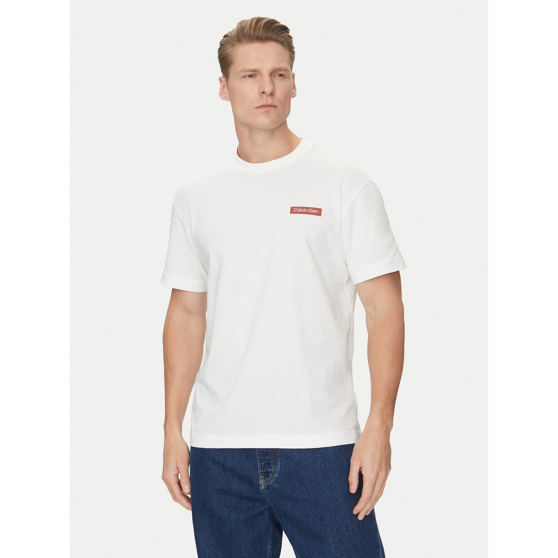 Calvin Klein T-shirt Overlay Print K10K114158 Bianco Regular Fit