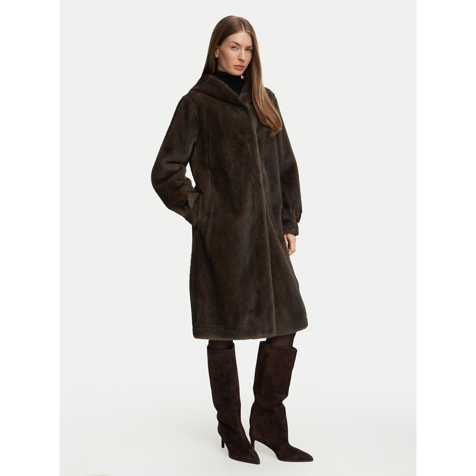 Marella Pelzmantel Emme by Marella Fanello 2625456102 Dunkelbeige Regular Fit