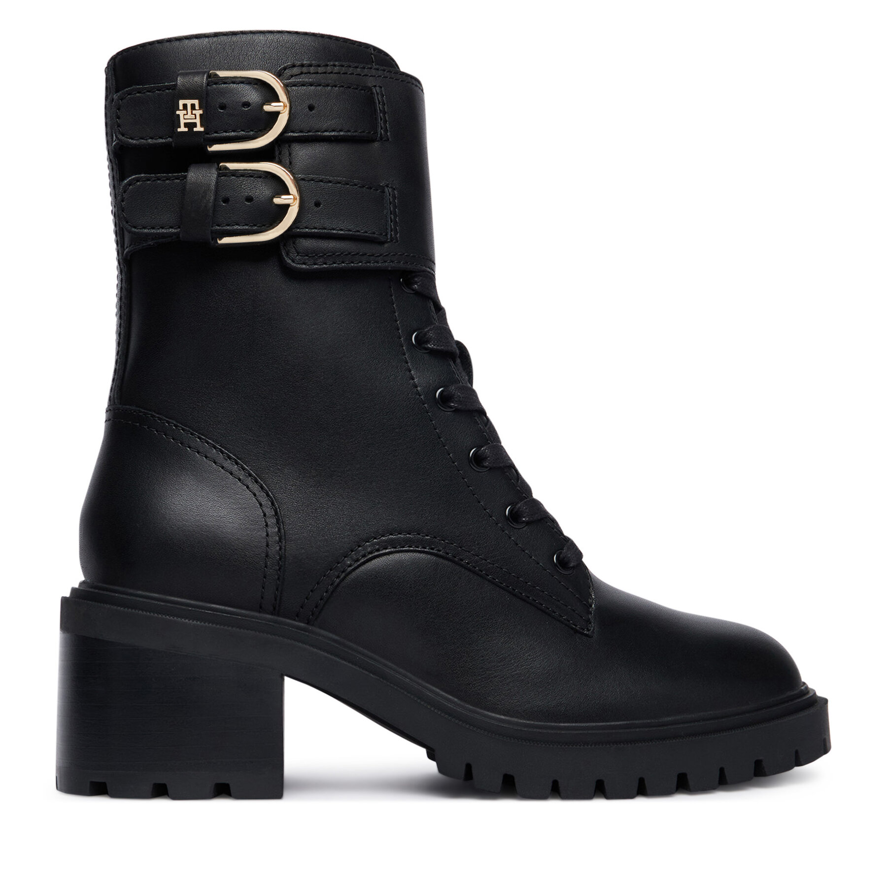 Tommy Hilfiger Μποτίνια Tommy Hilfiger Block Heel Buckled Lace-Up Boot FW0FW09578 Μαύρο