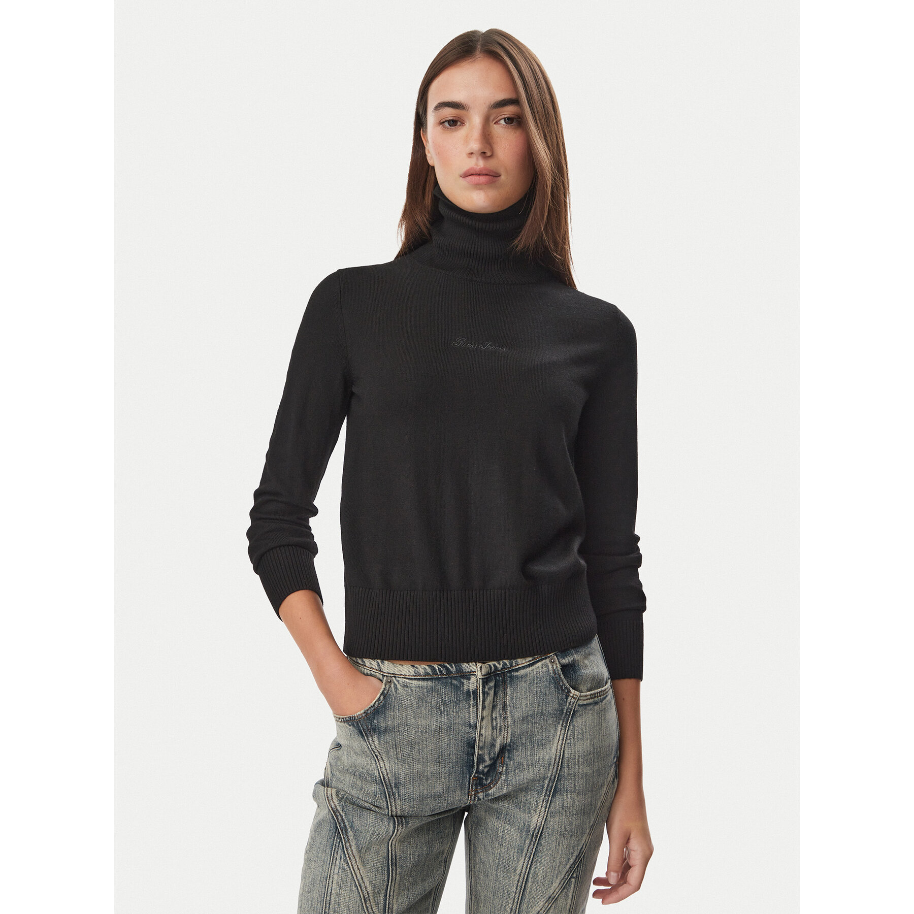 Guess Jeans Rollkragenpullover W6BR03 Z1246 Schwarz Regular Fit
