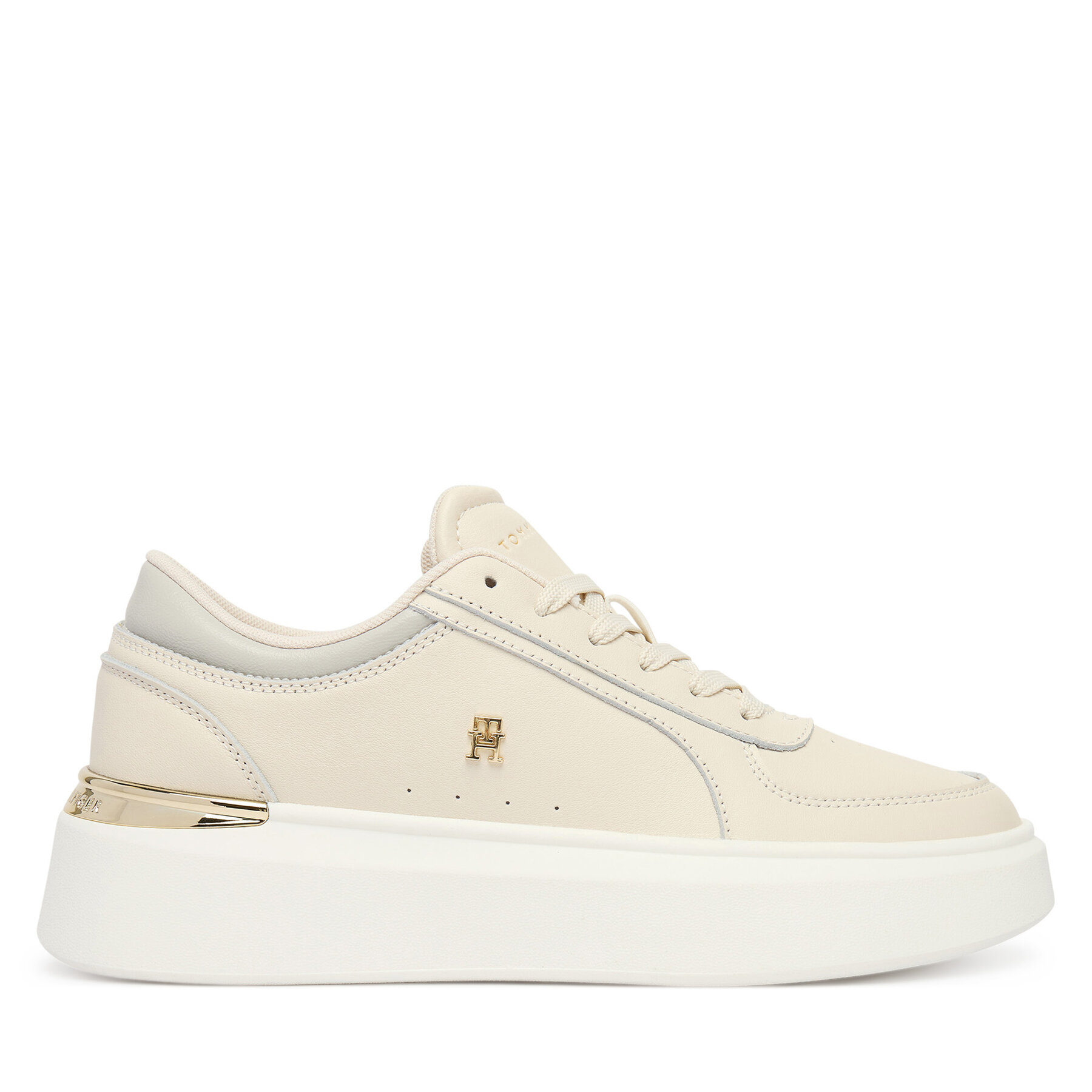 Superge Tommy Hilfiger Shiny Leather Platform Sneaker FW0FW09364 Écru