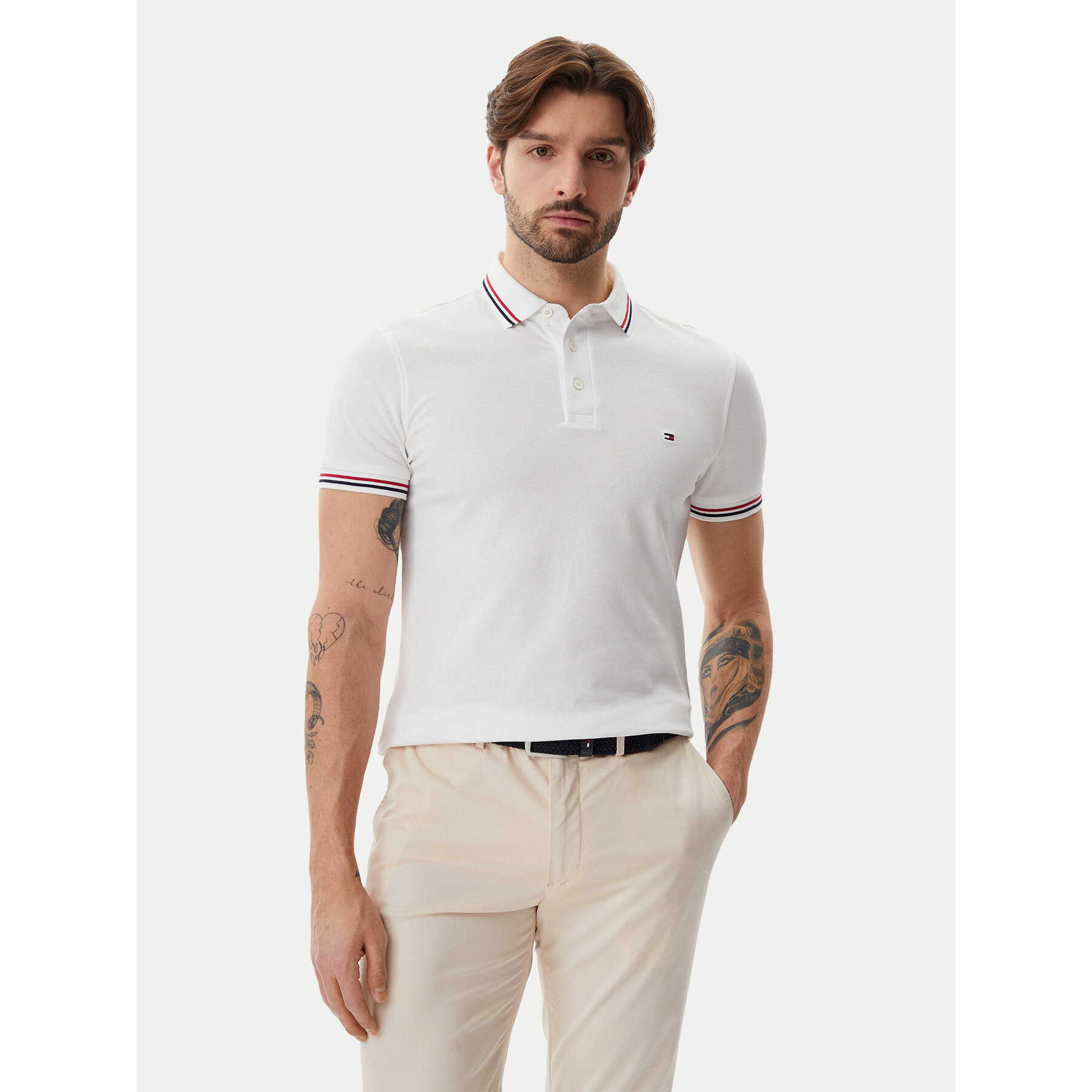 Tommy Hilfiger Pólóing Tipped MW0MW37346 Fehér Slim Fit