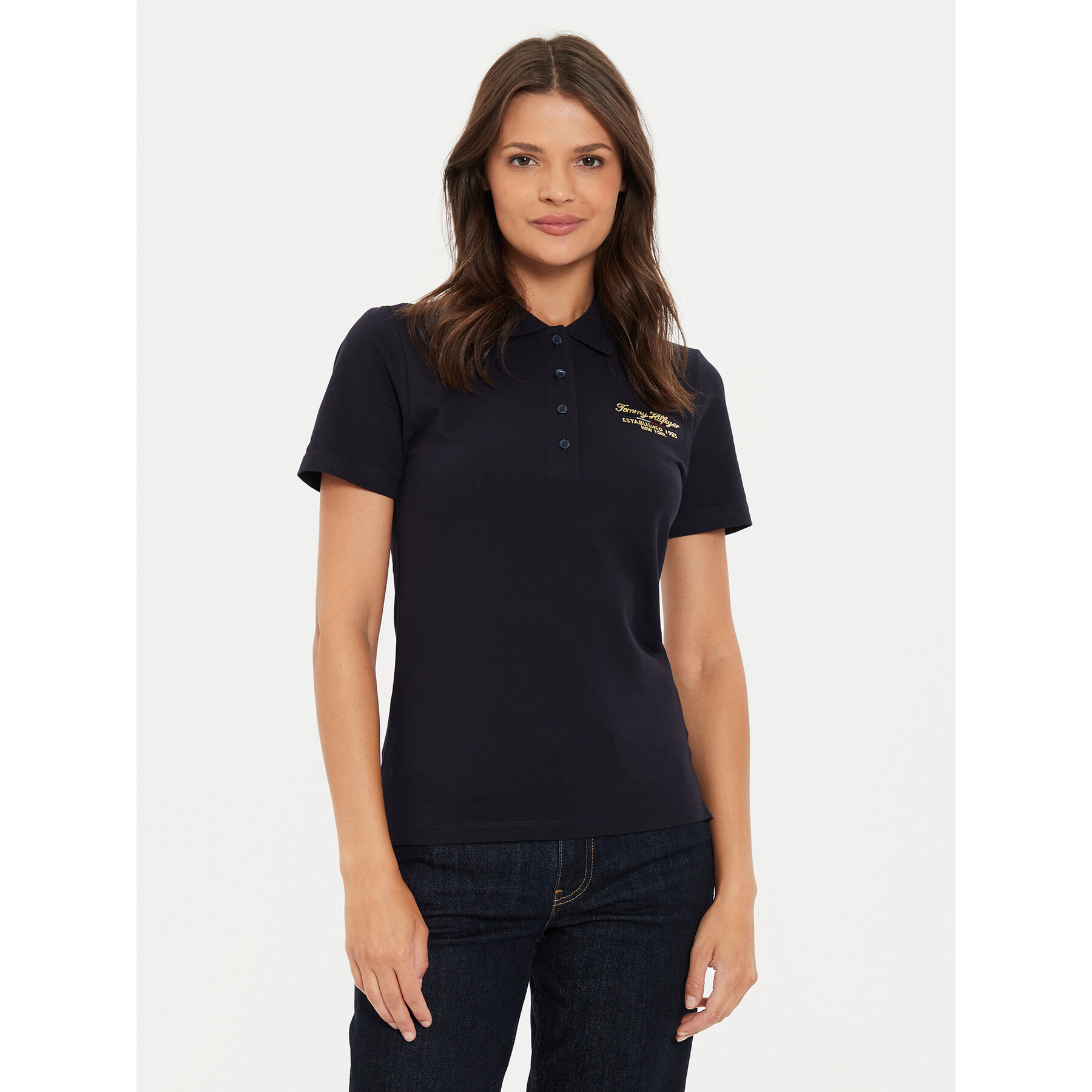 Tommy Hilfiger Polo Script WW0WW43624 Blu scuro Slim Fit