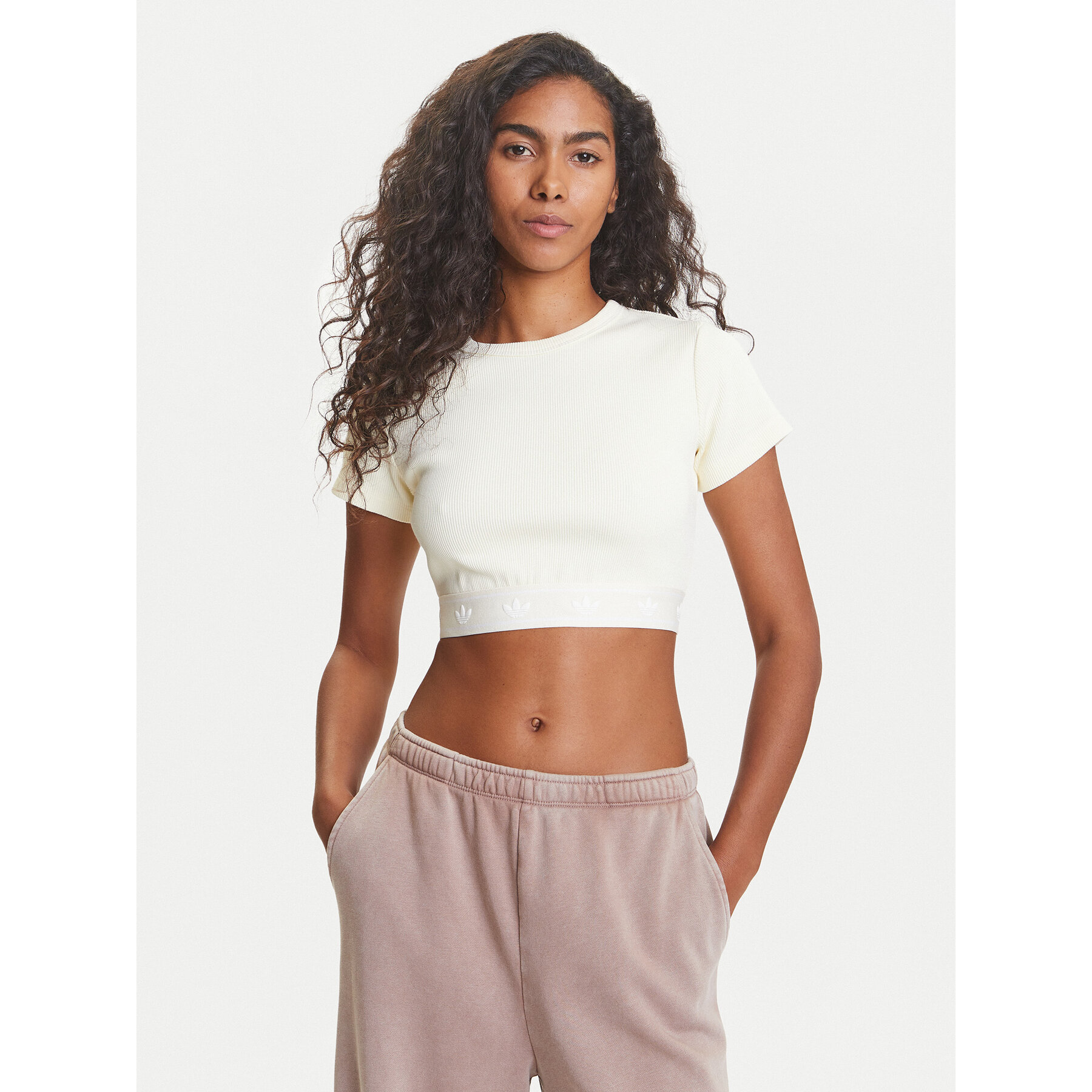 adidas T-Shirt Ribbed JD0040 Μπεζ Slim Fit