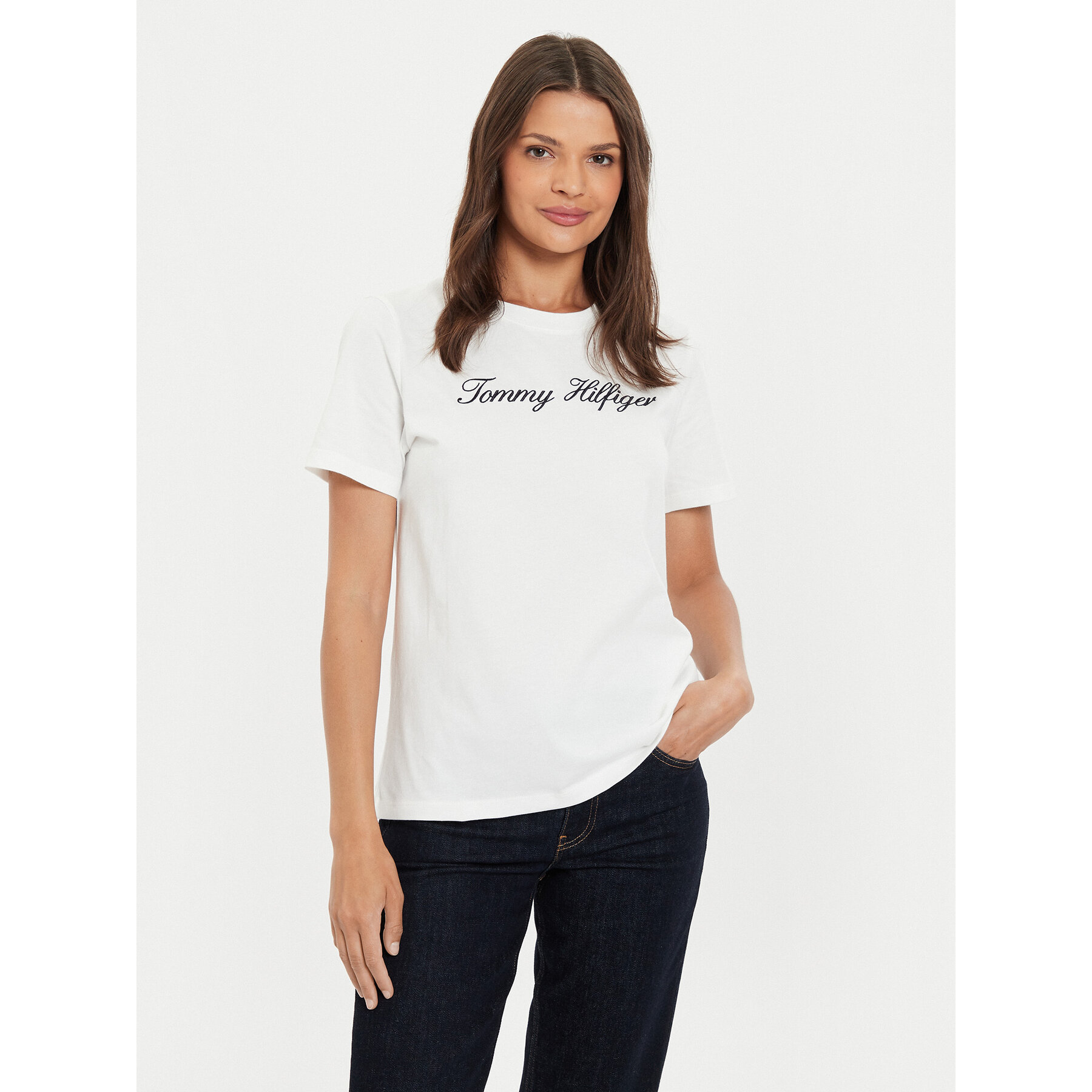 Tommy Hilfiger Marškinėliai Script WW0WW43459 Écru Regular Fit