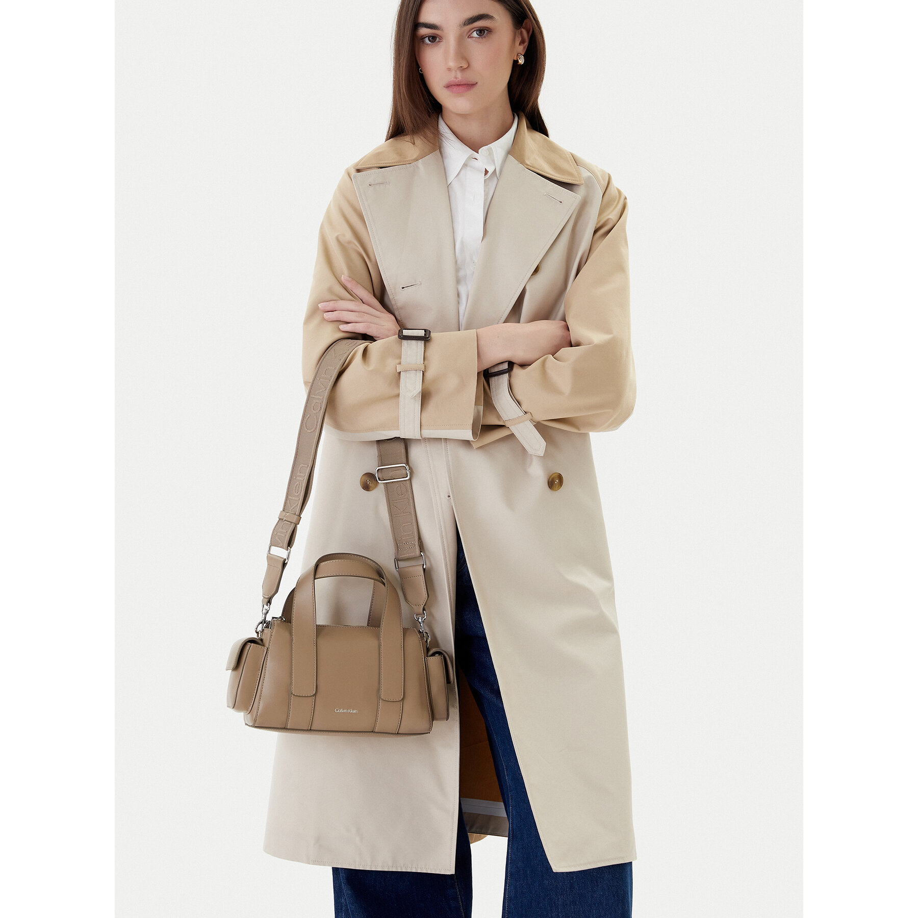 Geantă Calvin Klein Webbing Strap Pocket Bag LV04F3291G Bej