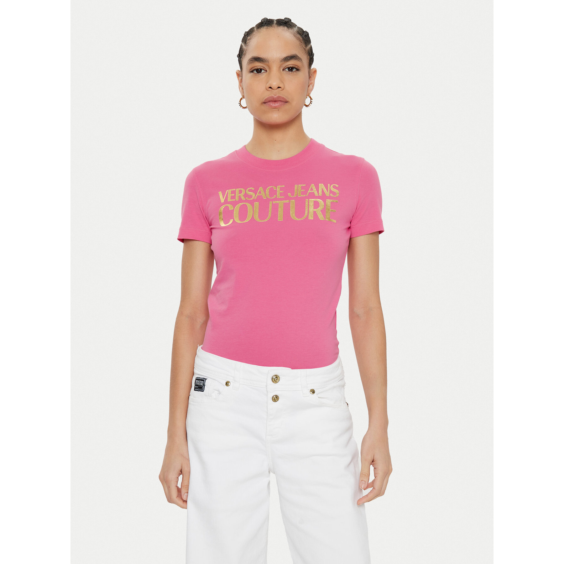 Versace Jeans Couture Póló 78HAHT01 Rózsaszín Regular Fit
