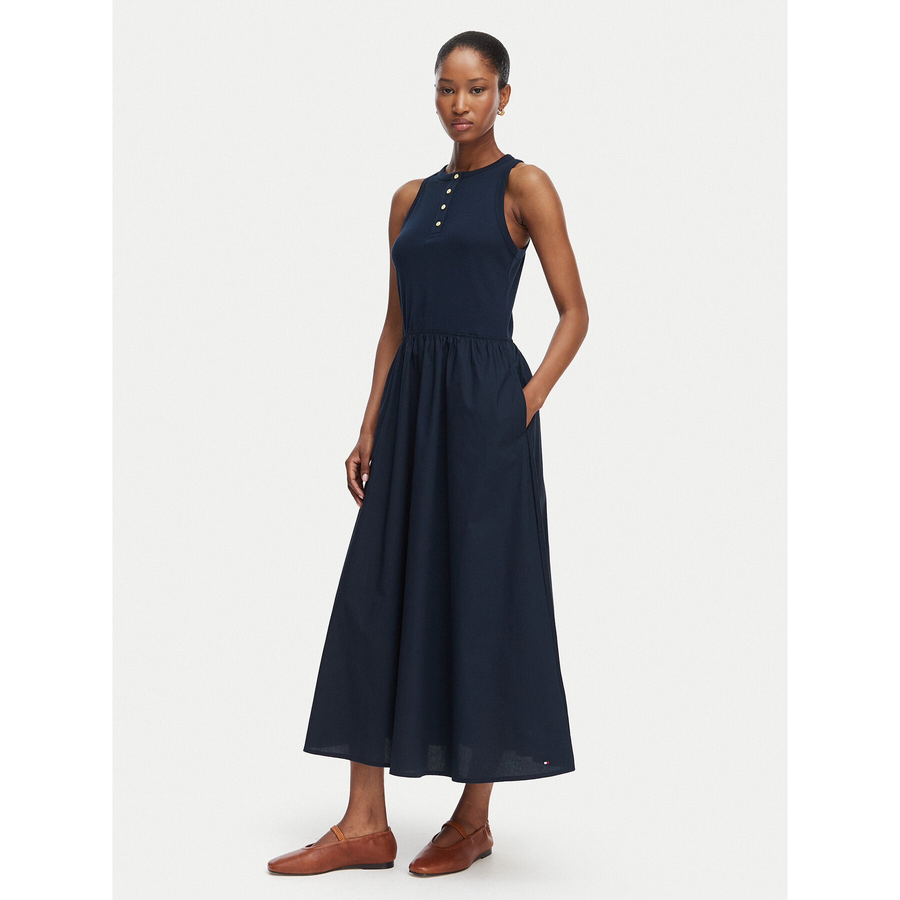 Tommy Hilfiger Sommerkleid Gold Btn WW0WW49628 Dunkelblau A-Line Fit