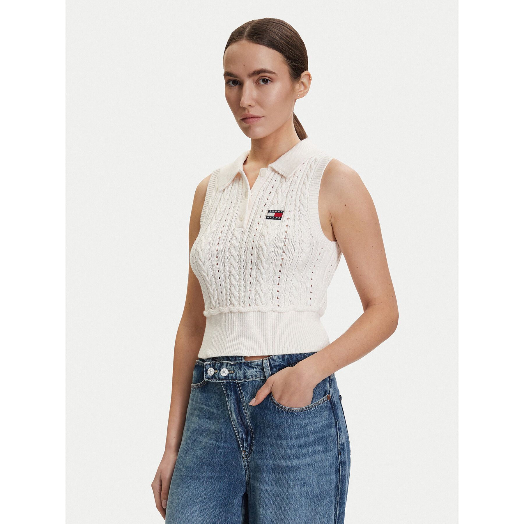 Tommy Jeans Pullover DW0DW22318 Weiß Regular Fit