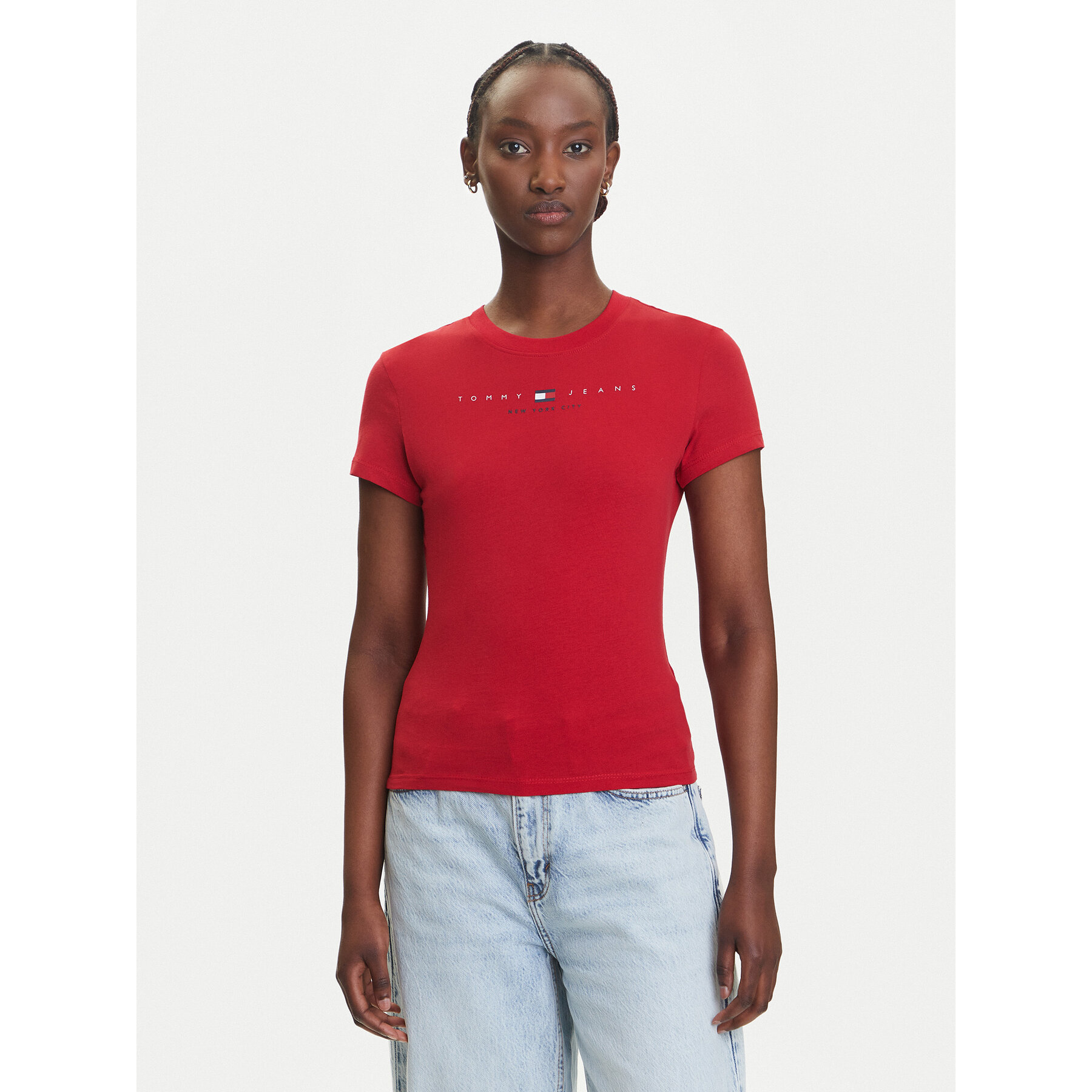 Tommy Jeans Póló Linear DW0DW21422 Piros Slim Fit