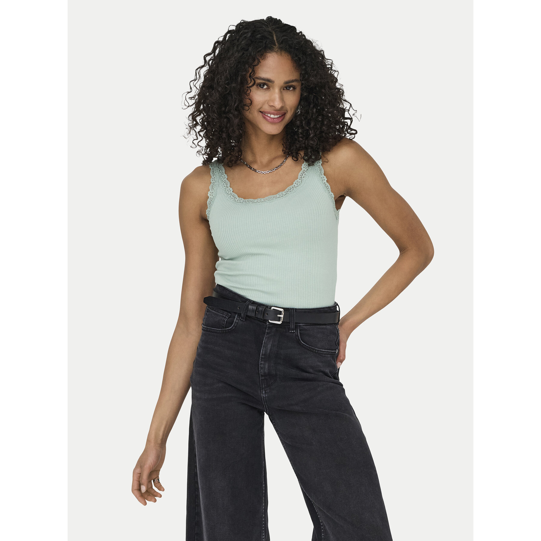 ONLY Top Sara 15345994 Verde claro Slim Fit